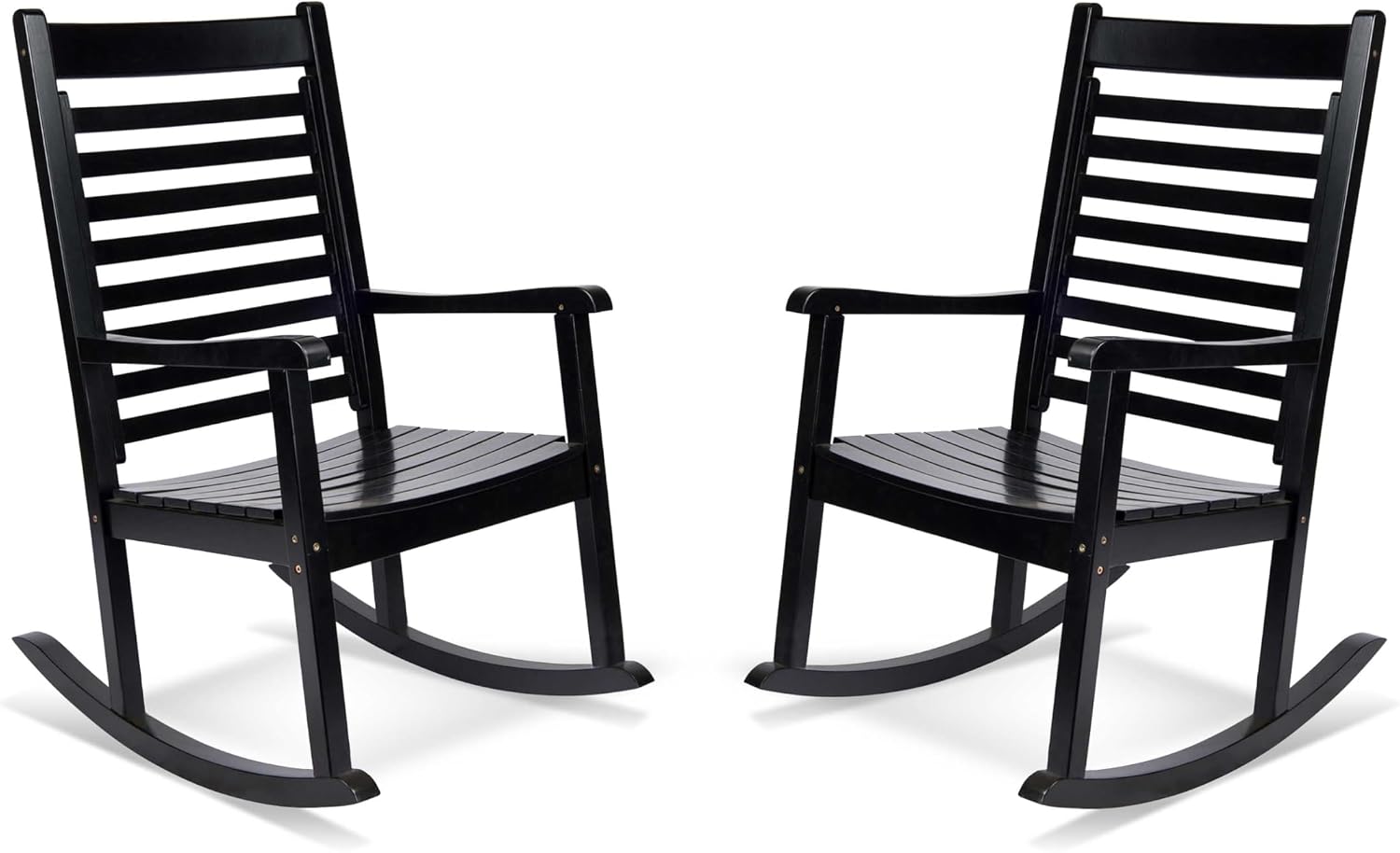 Shine Company Modern Wood Rocking Chairs, Ergonomic Wide Seat Porch Rockers, 2-Pack, Black