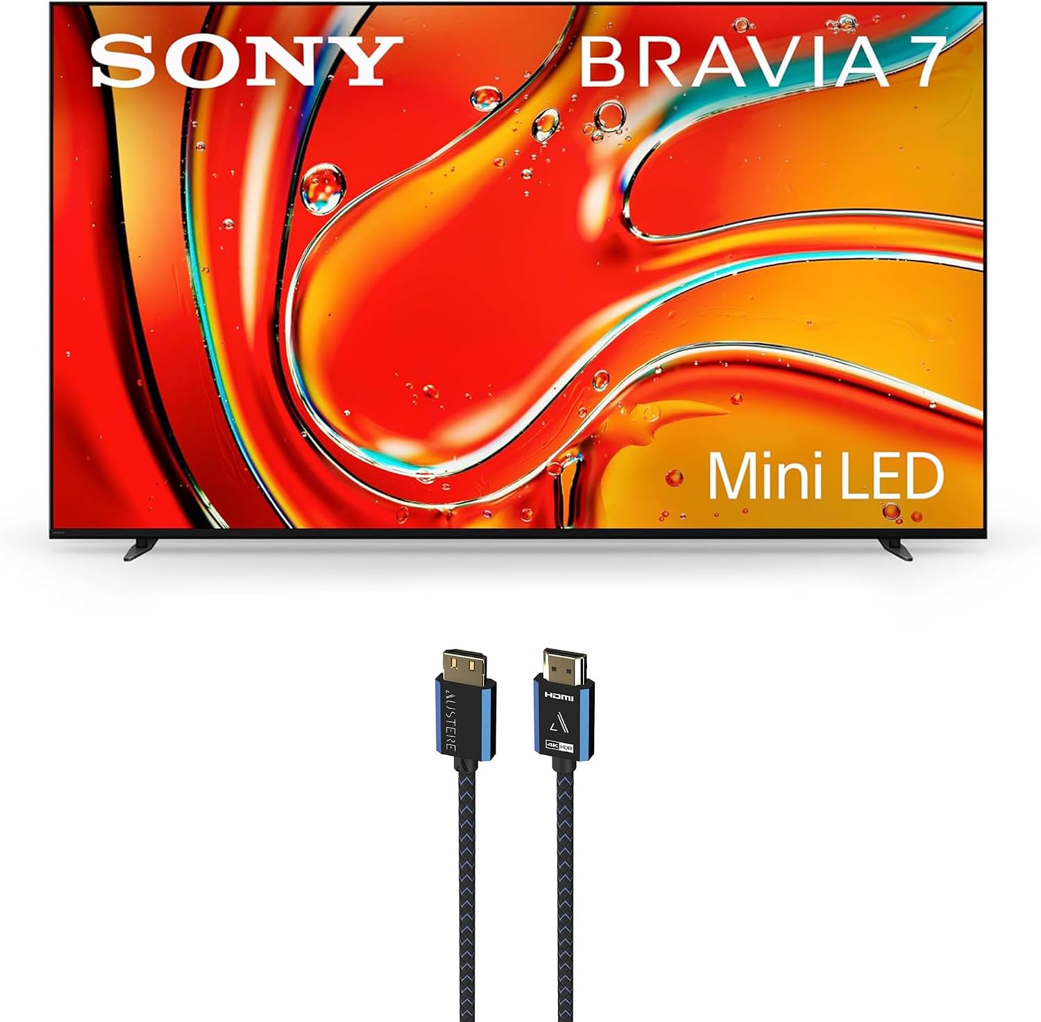 Sony K75XR70 75 Inch 4K Bravia LCD Mini LED Full Array HDR Google TV with an Austere 5S-4KHD2-2.5M V-Series 2.5m Premium 4K HDR HDMI Braided Cable (2024)