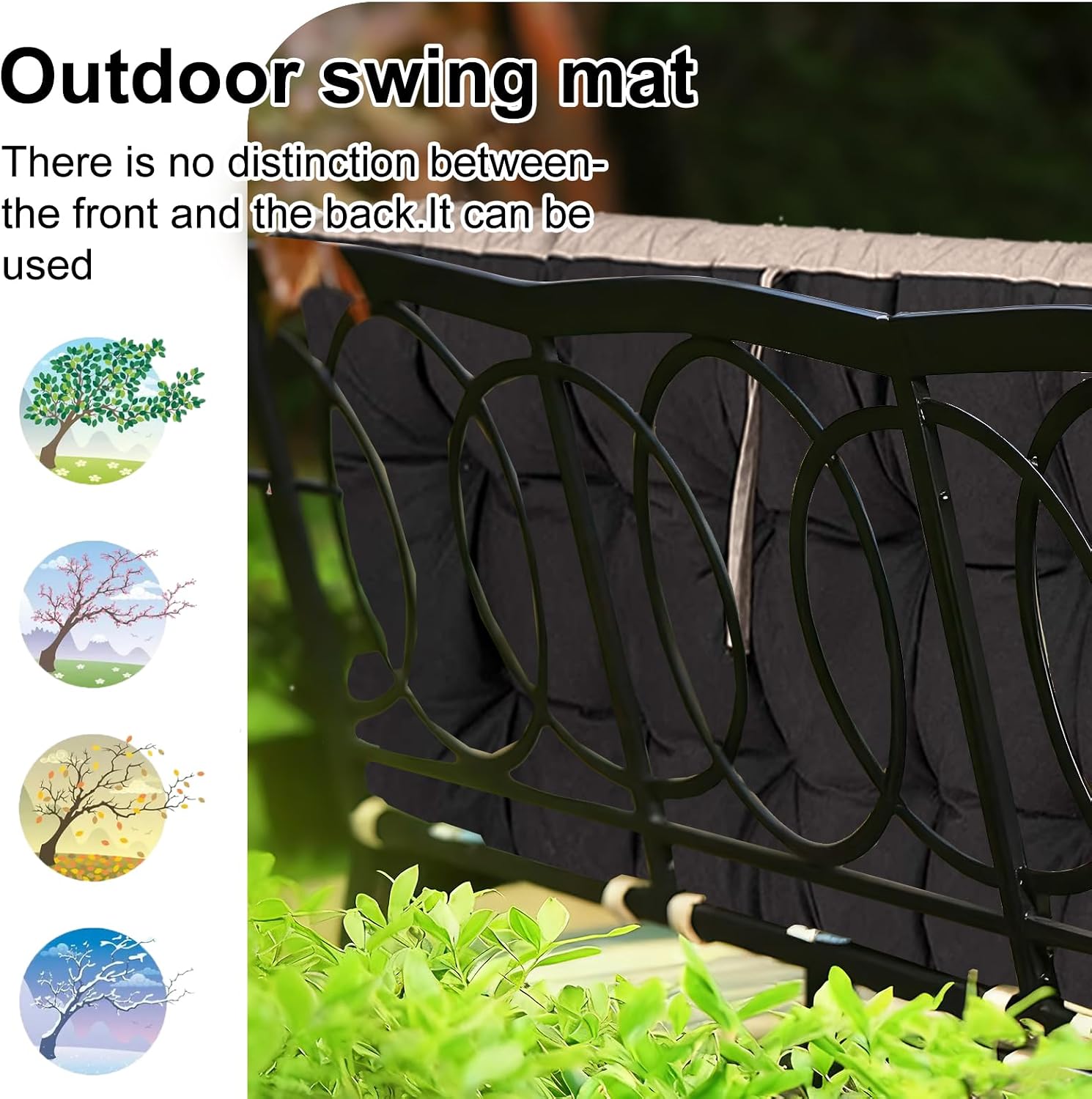 Waterproof Porch Swing Cushion Replacement, Thick 4' 2–3 Seat Outdoor Swing Seat Cushion with Backrest & Ties for Patio, Garden & Porch (Khaki, 40 x 55 in)