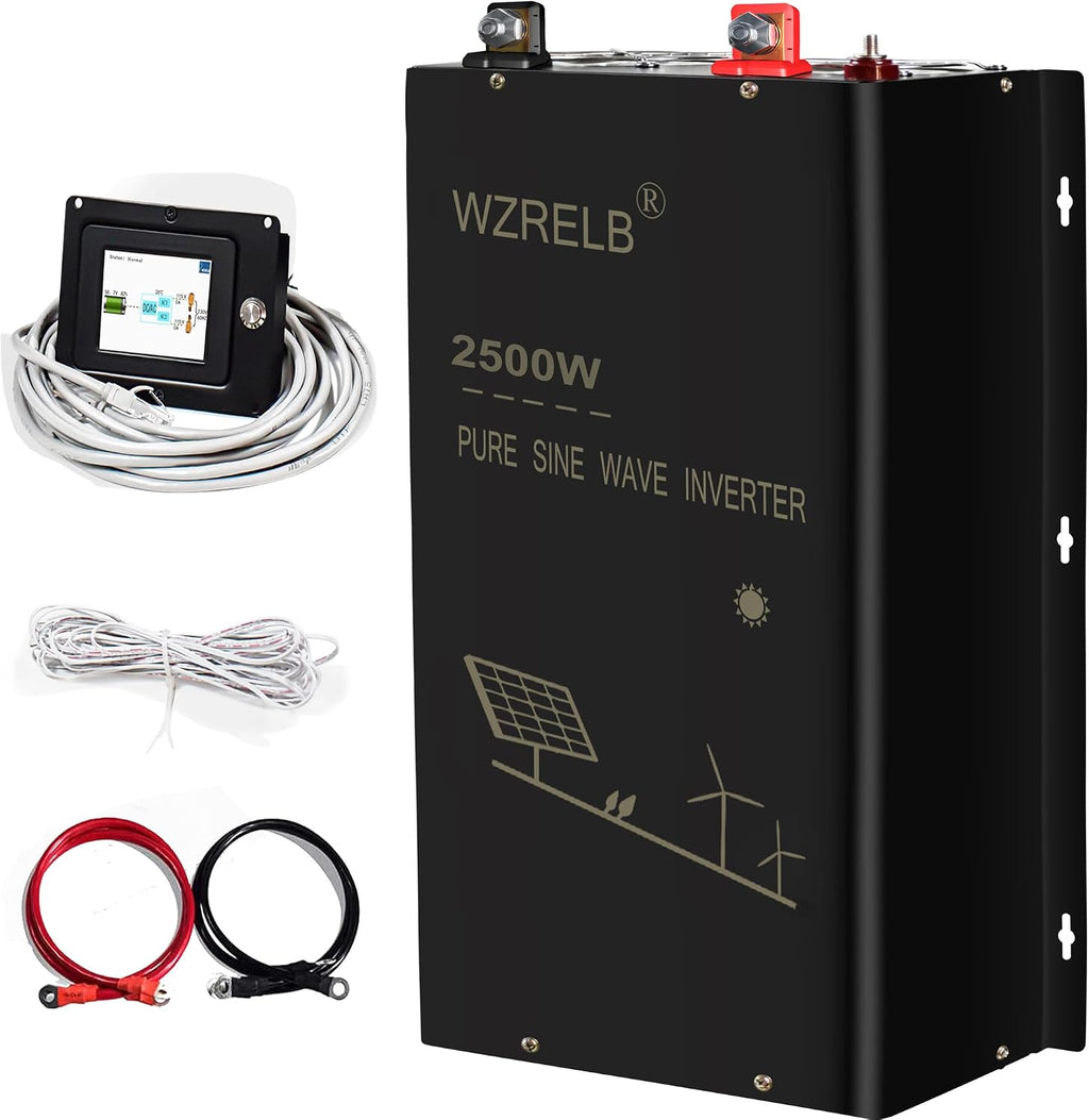 WZRELB 2500W 48V Pure Sine Wave Inverter,48 Volt DC to AC 120V 240V Split Phase Power Inverter,5KW Surge,5 AC Outlets, Hardwire Terminal,15ft LCD Remote Panel