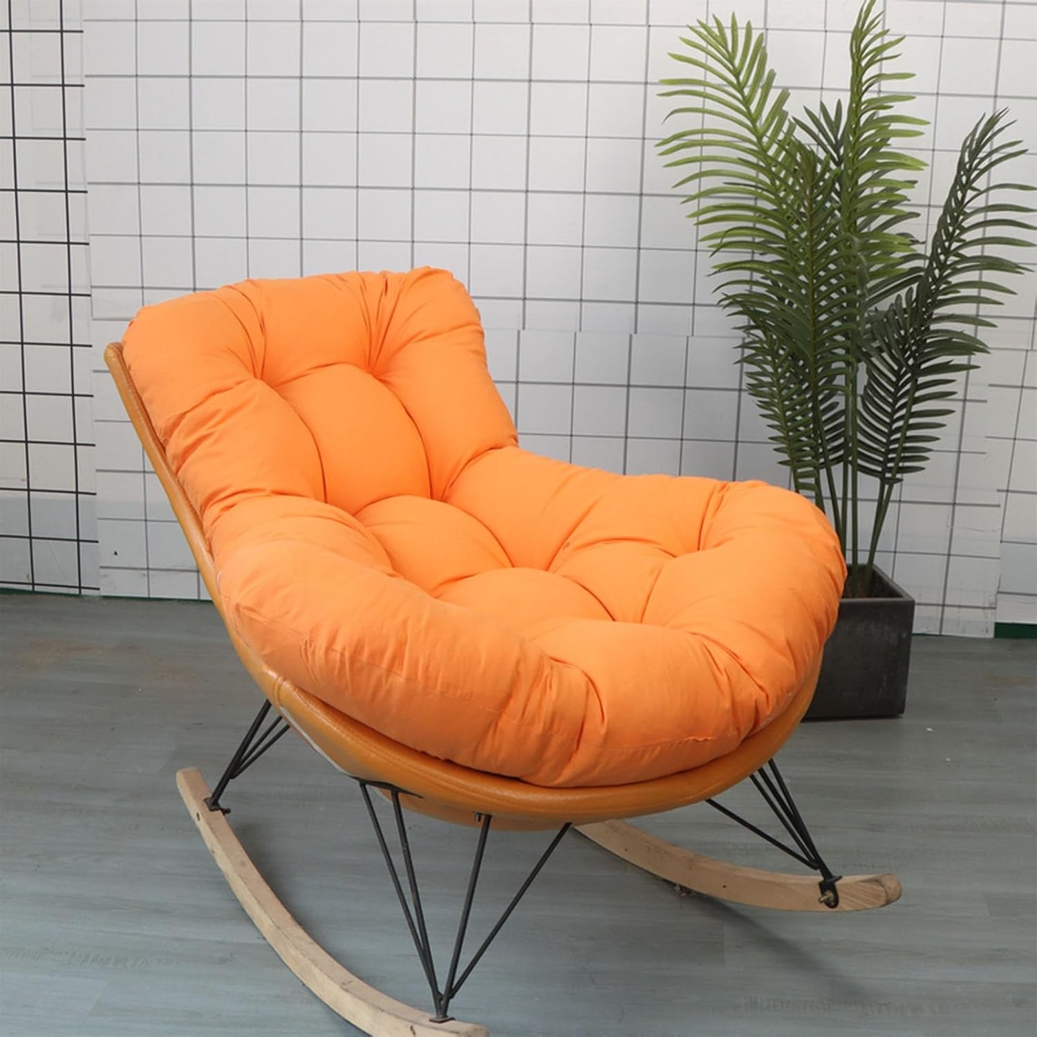 Outdoor Rocking Chair Cushion, Wicker Egg Chair Replacement Pad, Thick Papasan Seat Cushion for Patio, Porch, Balcony, or Garden(Orange,120 * 135cm)