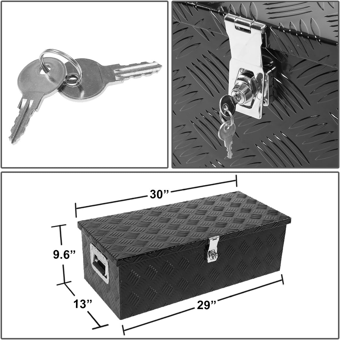 DNA MOTORING Lockable Storage Box, Truck Tool Organizer - Aluminum, 30'x13'x10', Black, Comes With Lock & Keys