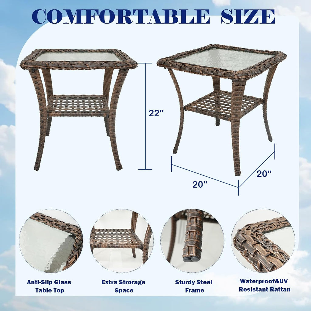 Outdoor Patio Rocking Swivel Chairs - 3PC Wicker Patio Bistro Rocker Chair Set,Rattan Glider Chair with Sturdy Frame,All-Weather PE Wicker and Cushions,1 Side Table for Deck Porch Balcony(Brown/Grey)