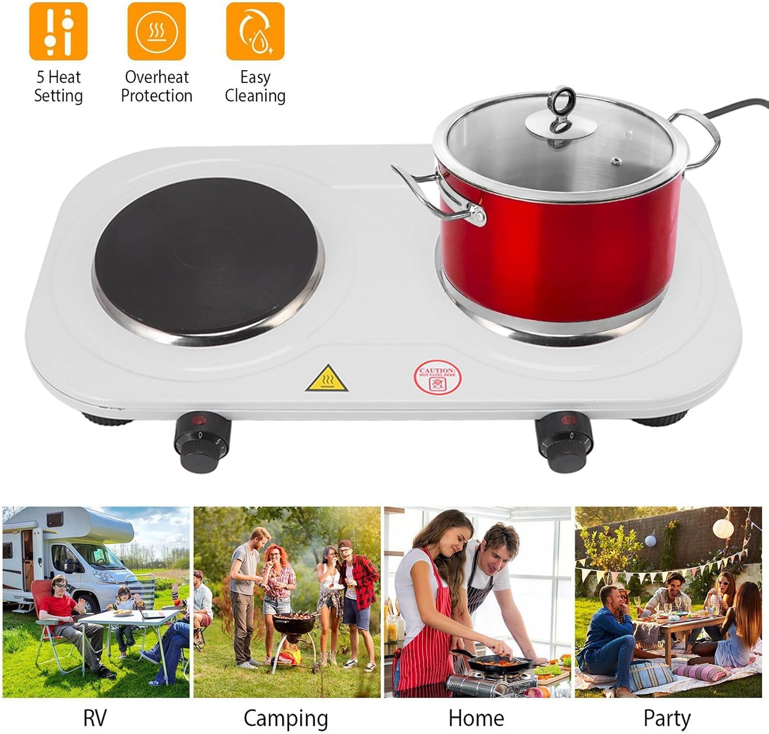 Hot Plate, Electric Double Portable Induction Cooktop Double Home Adjustable Temperature Electric Stove Cast Iron Electric Stove for Kitchen Camping Cooking