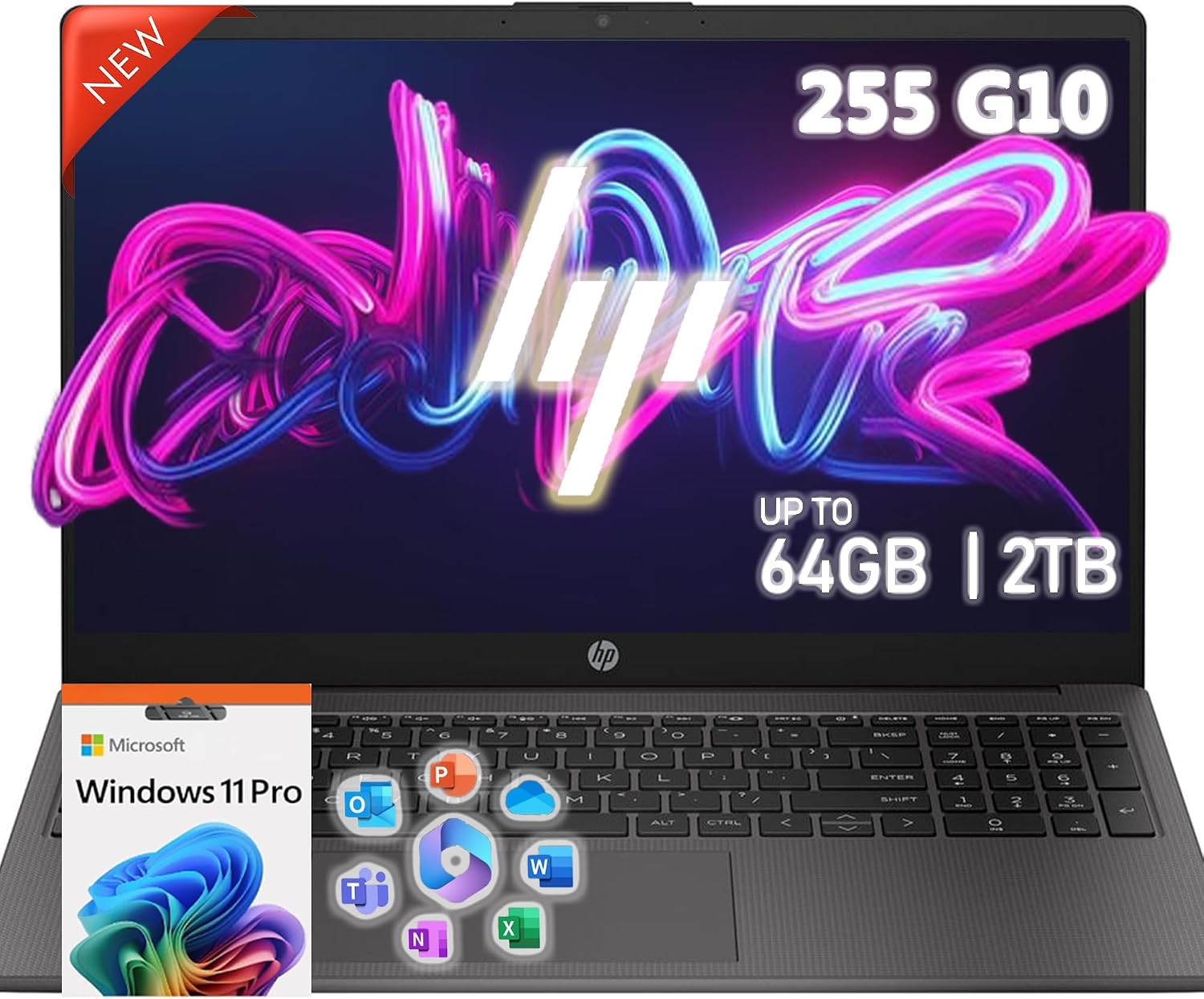 HP 255 G10 Laptop for Home or Work – Speed 6-Core Ryzen 5 (Up to 4.5 GHz), 16GB RAM, 256GB SSD, 15.6' Full HD, Windows 11 Pro, Wi-Fi 6, USB-C, WOWPC Recovery USB – Business and Fun Ready