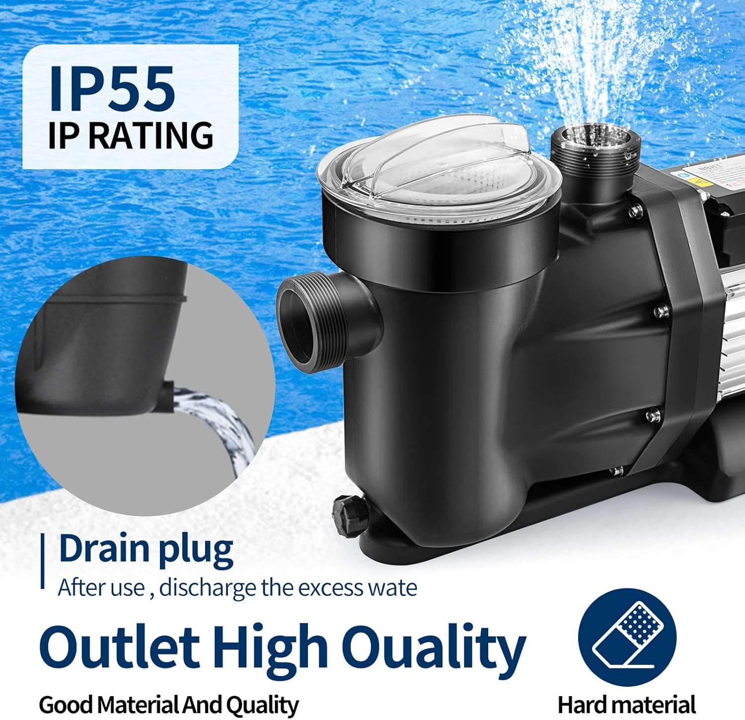 Hitgrand 2HP Pool Pump, 2-Speed Inground Above Ground Swimming Pool Pump 7608GPH 110V, 1500W Energy Saving Self Primming Pool Pumps with Strainer Basket Silent Operation ETL Certificate