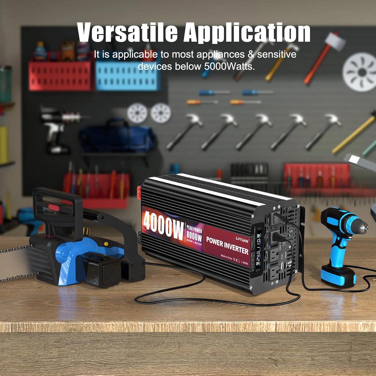 LVYUAN 4000 Watt Power Inverter 24V to 110V 120V for Vehicle, Solar Inverter System, Heavy Duty, RV, Truck, Off Grid,Camping with 4 AC Outlets, LCD Display, Wireless Remote Control, Car Power Inverter