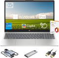 HP 2025 New 15.6' HD Touchscreen Laptop, Intel i3-1315U, 64GB RAM, 1TB SSD + 256GB Portable SSD, AI Copilot, Office Lifetime, Bundle with Docking Station & HDMI, For Business & Student, Windows 11 Pro