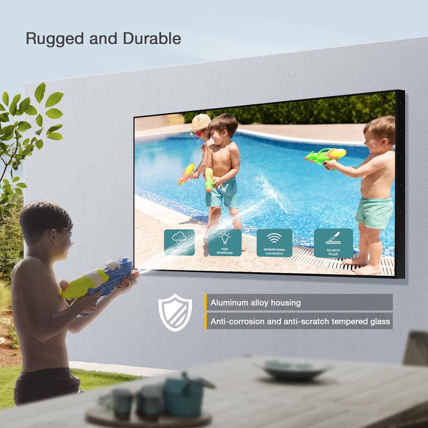 65 Inch Outdoor TV 3000 nits Full Sun LCD Smart TV 4K UHD Outside Television IP55 Weatherproof Ultra-Thin High Brightness All-Weather Wide Viewing Angle Commercial Grade Television