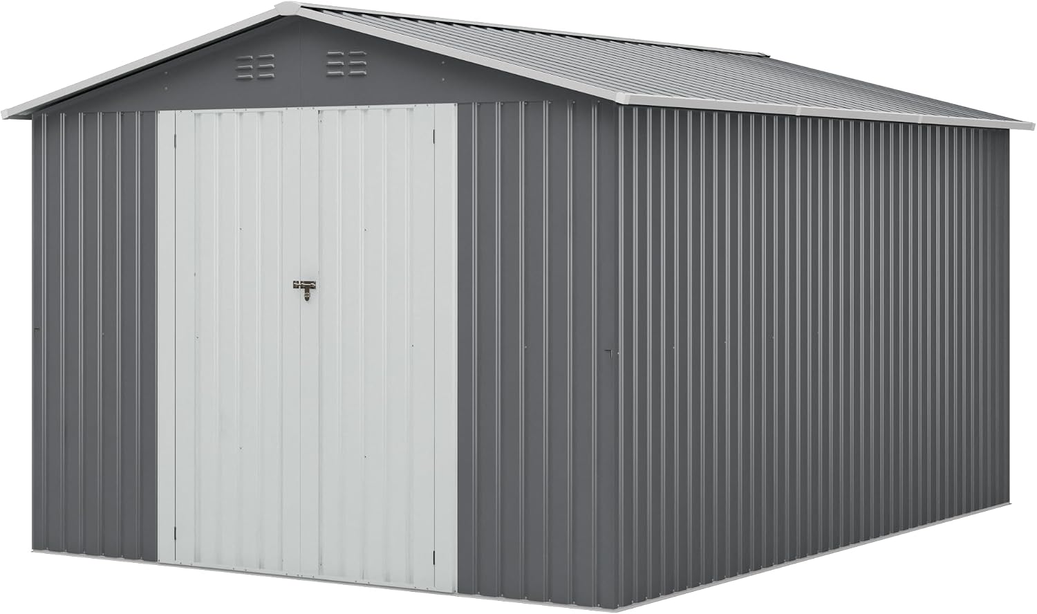 JAXPETY 10x12 FT Outdoor Storage Shed, Garden Shed with Lockable Doors, Tool Sheds for Backyard Garden Patio Lawn, Grey