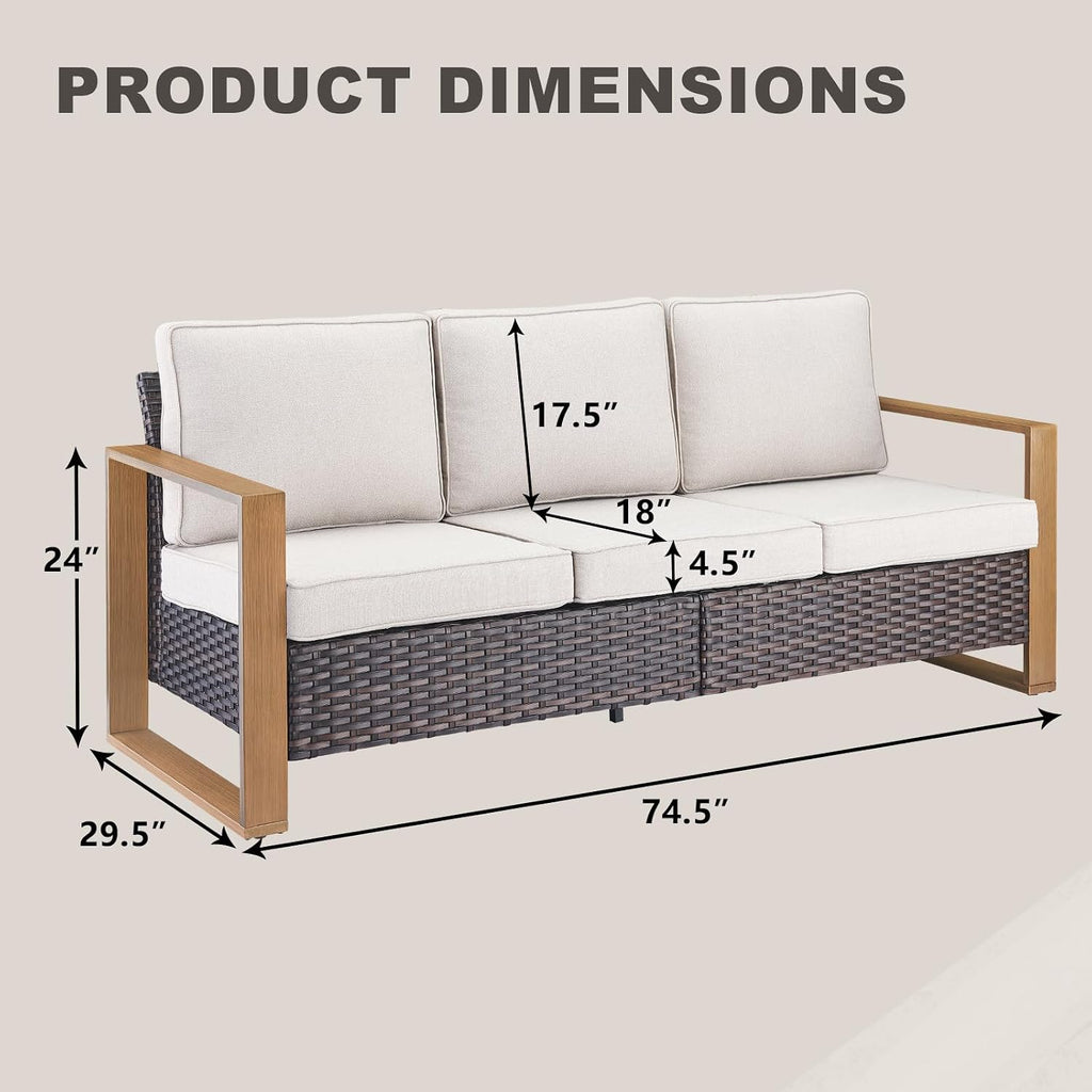 Rilyson Outdoor Couch Wicker Patio Sofa, Rattan Patio Furniture Sofa with Sturdy Frame,All-Weather PE Wicker,Wide Armrest,Deep Seating and Thick Cushions for Deck Porch Garden(Brown/Beige)