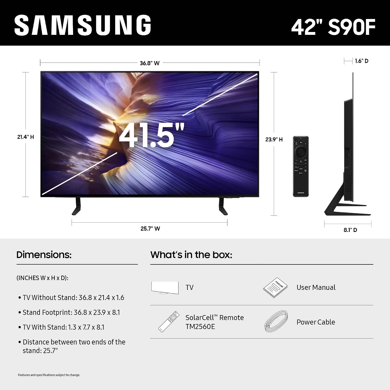 Samsung QN42S90FAEXZA 42 Inch 4K OLED Smart TV with an Austere 5S-PS4-US1 4-Outlet Power (2025)