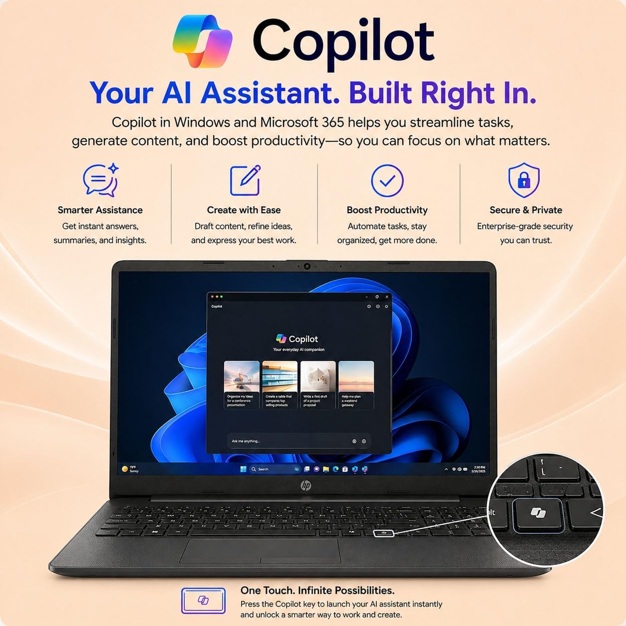 HP 255 G10 Business Laptop • AMD Ryzen 7 7735U • 15.6' FHD IPS Display • Dedicated Copilot Key • 16GB DDR5 RAM • 256GB SSD • HDMI • Wi-Fi 6 • BT 5.4 • Fast Charging • Windows 11 Pro • WOWPC USB