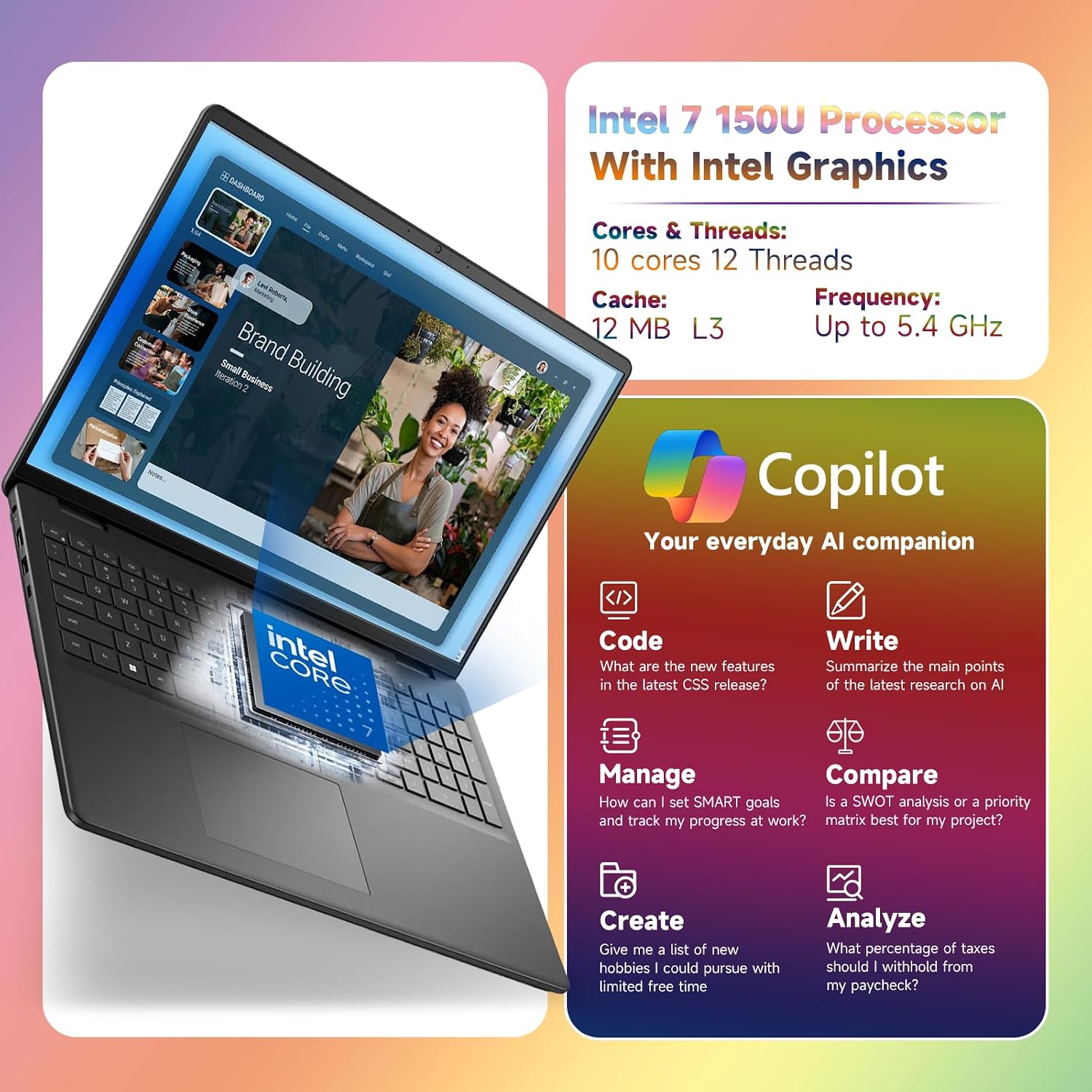 Dell 16' FHD+ Touchscreen Laptop Computer - Intel Core i7-150U Processor(10 Core, Up to 5.4Ghz), 300nits Display,Backlit Keyboard,Windows 11 Pro, Black((32GB DDR5 RAM, 1TB SSD)