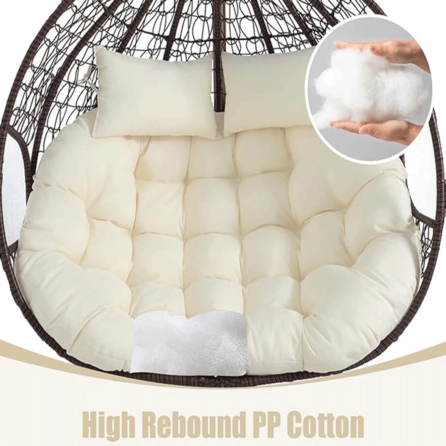 Hanging Basket Cushion，Waterproof Outdoor Swing Chair Cushion with High Elasticity Cotton and Skin Friendly Fabric, Suitable for Outdoor Hanging Baskets (with 2 Pillows)(59in*39in, Black)