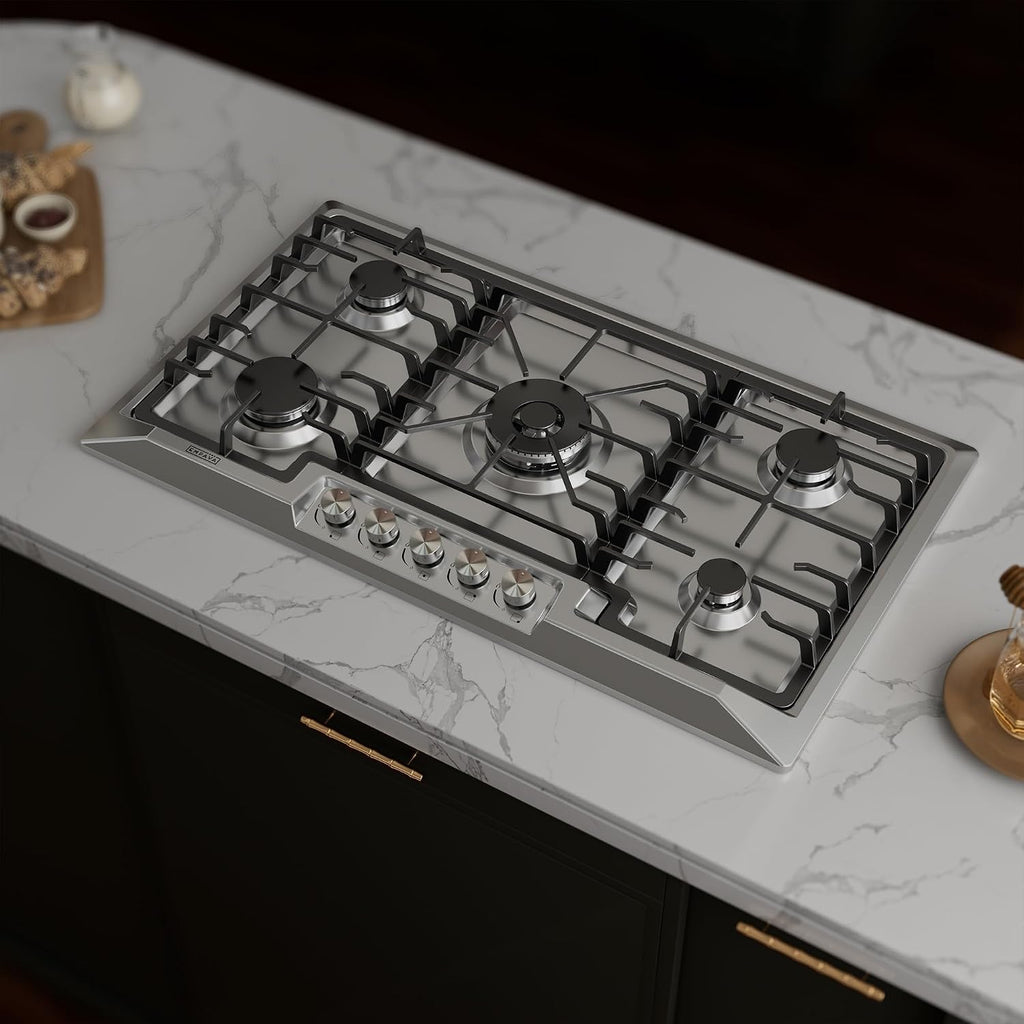 Empava 36' Recessed Gas Stove Cooktop with 5 Italy SABAF Sealed Burner NG/LPG Convertible in Stainless Steel