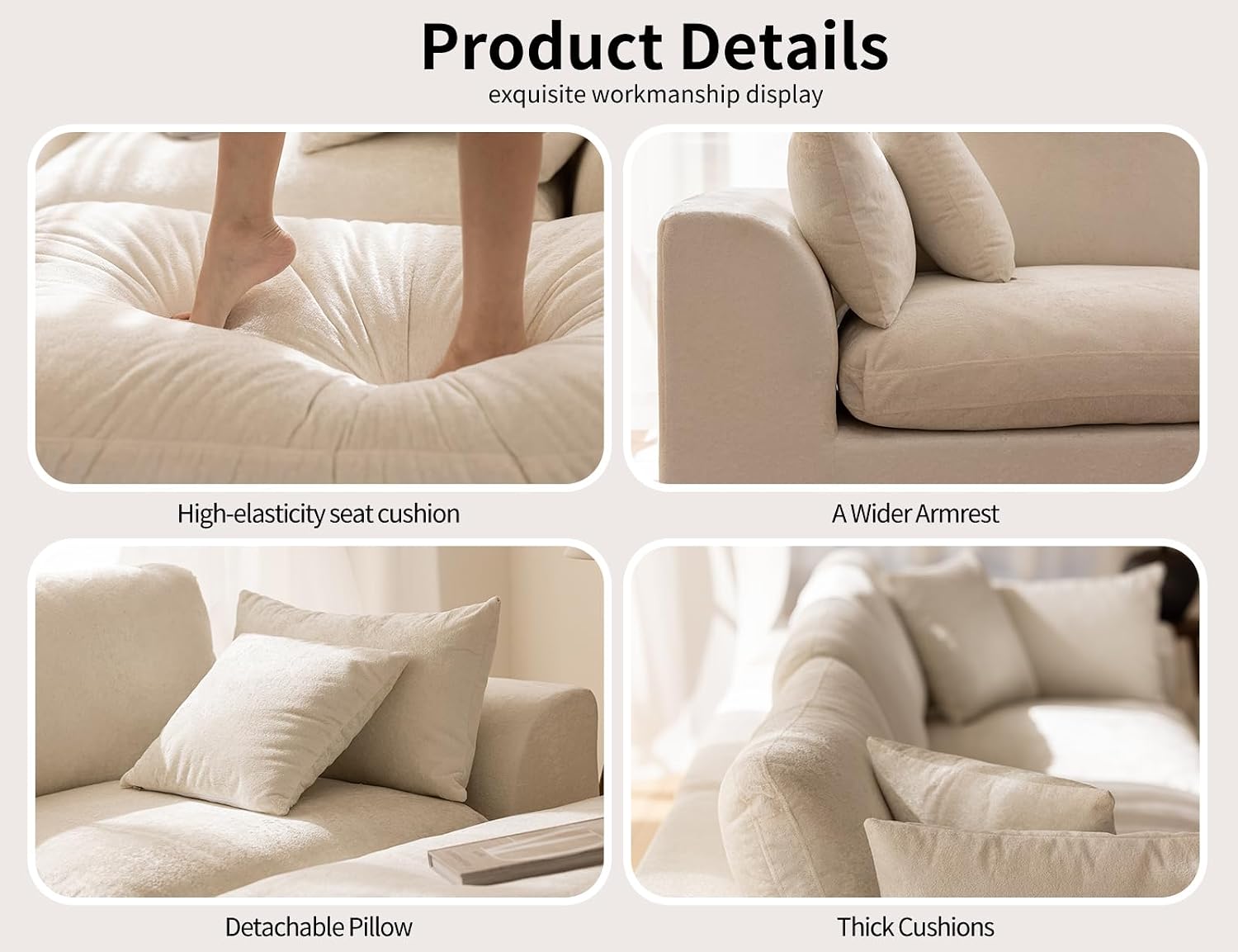 Large Modular Sectional Sofa, Modern Cloud Sectional Couch with Deep Seat, L-Shape Boneless Couch for Living Room, No Assembly Required, Warm White(4 Seater + 1 Ottoman)