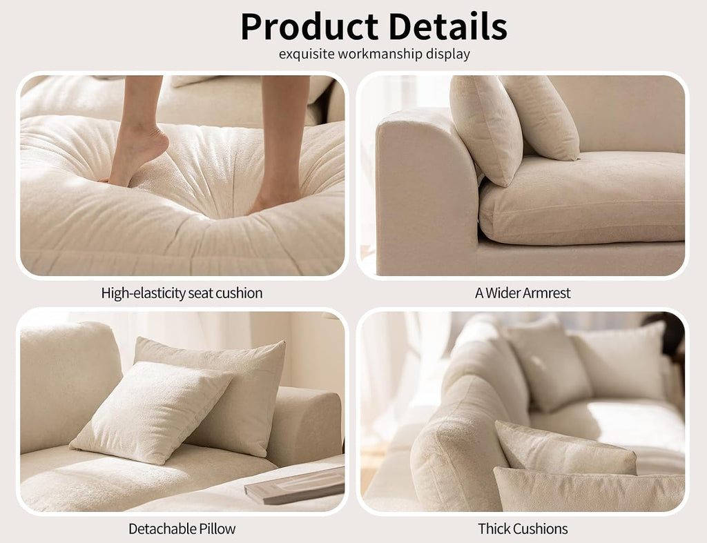 115' Modular Sectional Sofa, Modern Cloud Sectional Couch with Deep Seat, U Shape Boneless Couch for Living Room, No Assembly Required, Warm White(3 Seater + 2 Ottoman)