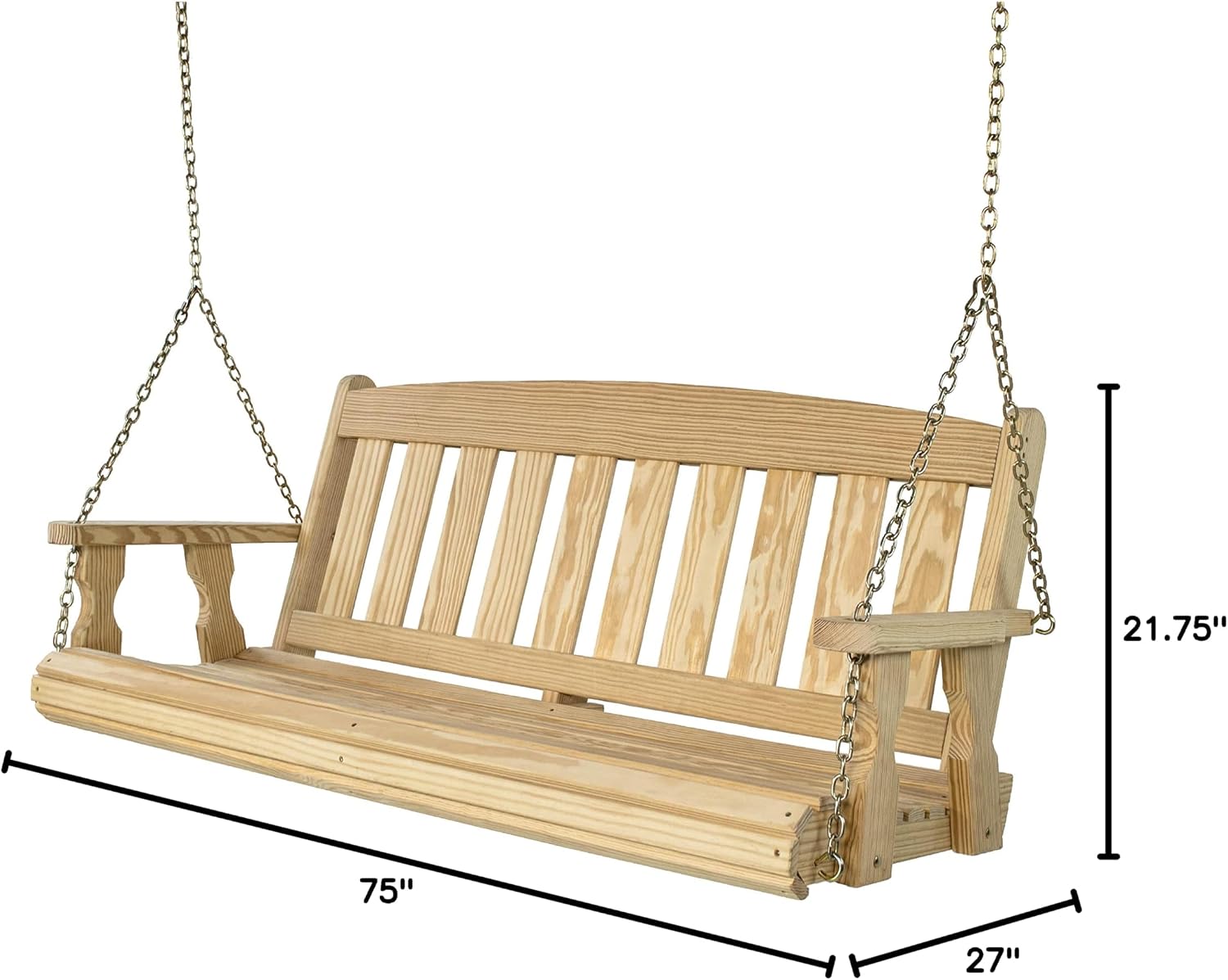 Amish Casual Heavy Duty Mission Treated Porch Swing, 6-Foot, Unfinished, 8Ft Chains, Without Cups