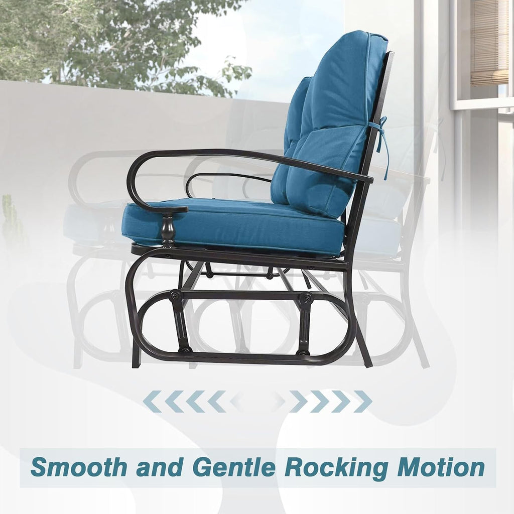 Outdoor Glider Rocking Bench 2 Person Patio Loveseat Steel Frame Furniture Set for Patio, Garden, Yard, Porch with Resistant Cushions (Peacock Blue)