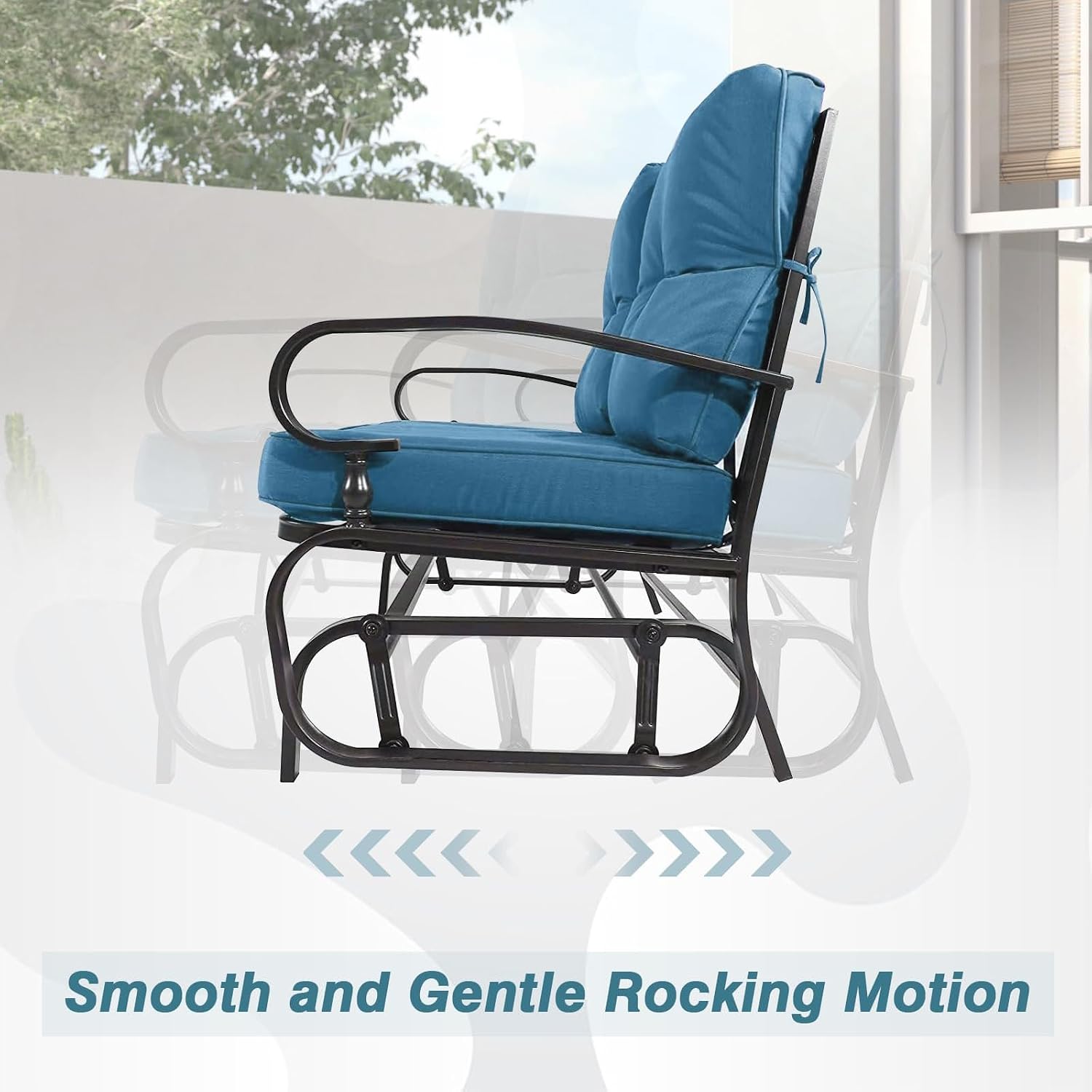 Outdoor Glider Rocking Bench 2 Person Patio Loveseat Steel Frame Furniture Set for Patio, Garden, Yard, Porch with Resistant Cushions (Peacock Blue)
