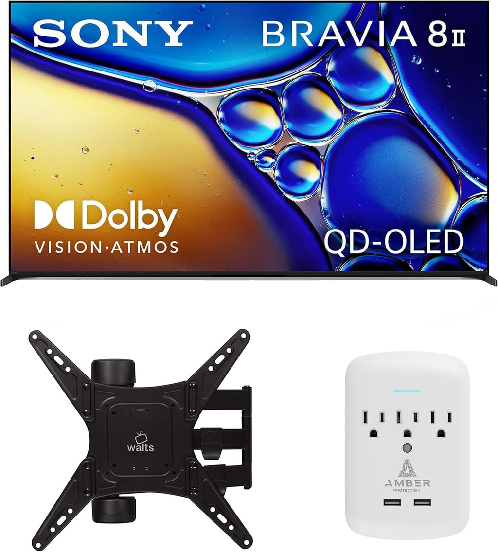 SONY K55XR80M2 55 Inch Bravia 8 QD-OLED 4K HDR Google TV with a Walts Medium Full Motion Mount for 32'-65' TVs and Amber Protection 3-Outlet-Surge Surge Protector (2025)