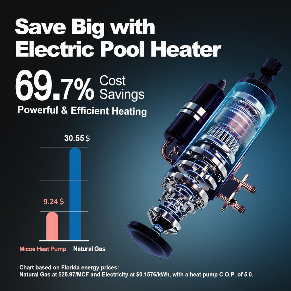 MICOE 75,000 BTU Smart Swimming Pool Heat Pump, Electric Pool Heater for 21,000 Gallons Above Ground & Inground Pools, App-Controlled Heating & Cooling, 220–240V