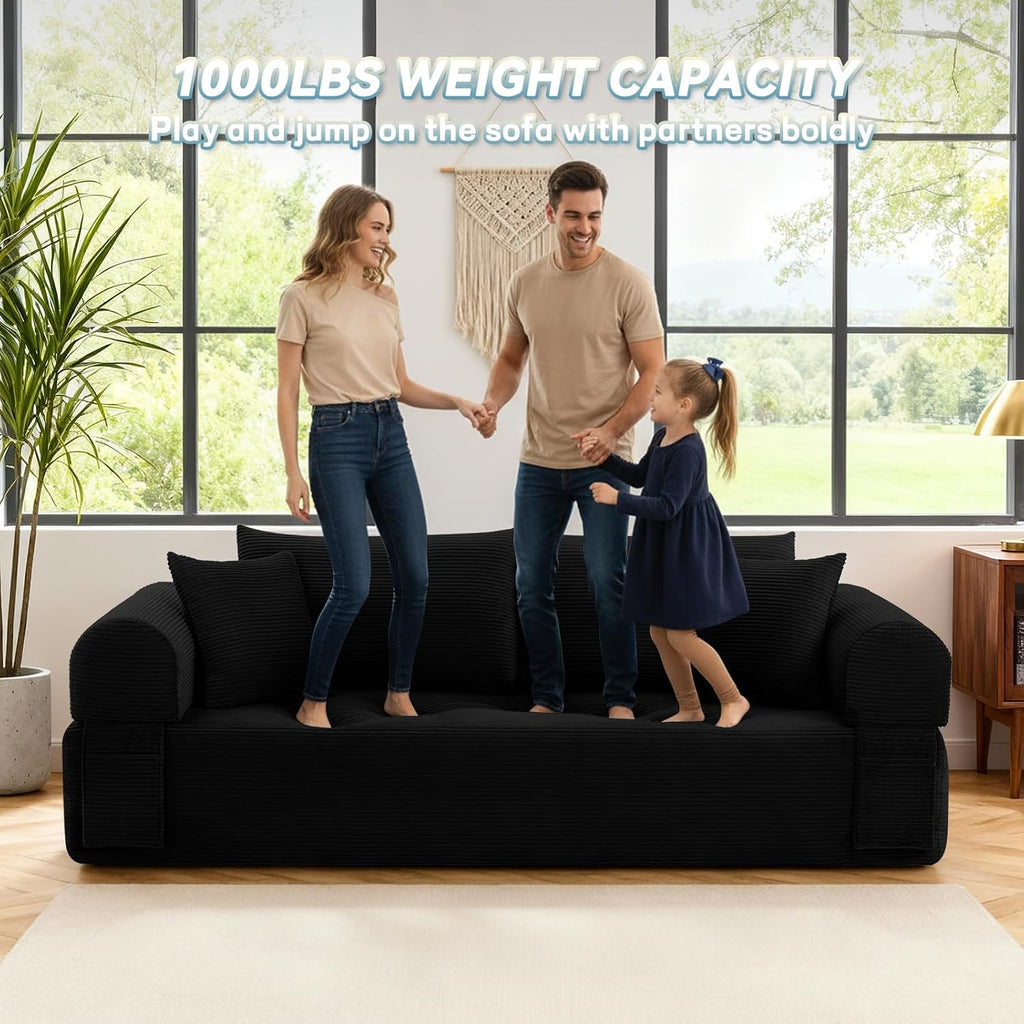 3 Seater Sofa Couch for Living Room, Black, 38' D | 4 Pillows