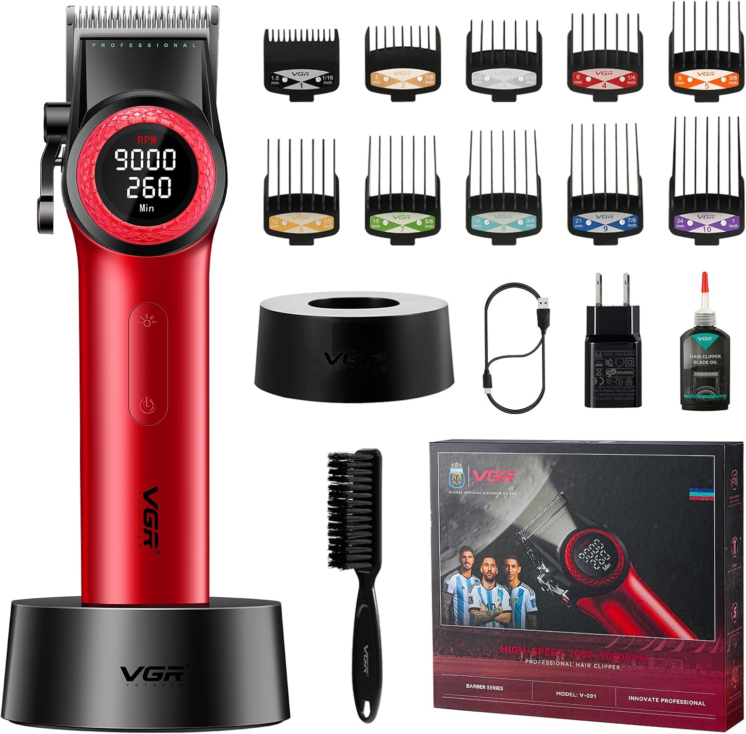 VGR Professional Hair Clippers for Men, T-Blade Trimmer Zero Gapped Cordless Barber Clippers, Triple Floating Blade Foil Shaver Men's Electric Razor, 3 Piece Men's Grooming Kit with LED Display