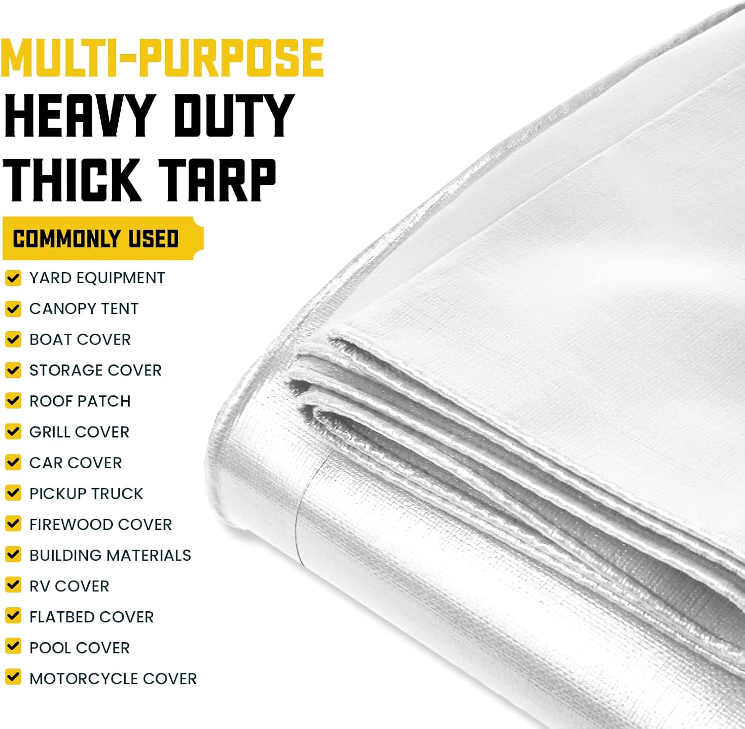 Core Tarps Extreme Heavy Duty 20 Mil Tarp Cover, Waterproof, UV Resistant, Rip and Tear Proof, Poly Tarpaulin with Reinforced Edges for Roof, Patio, Pool, Boat (White 30′ X 50′)