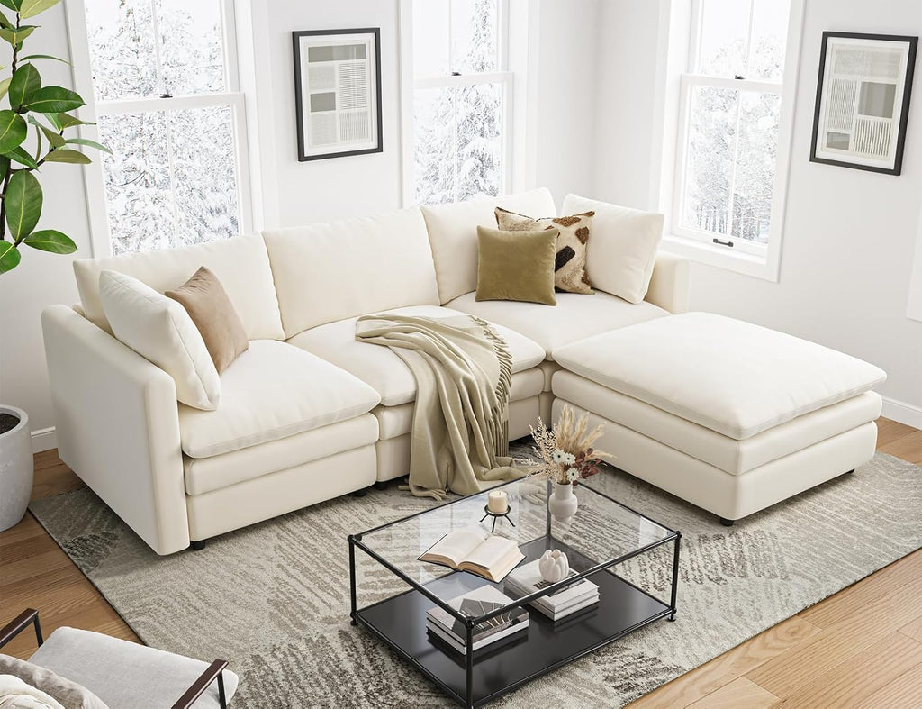Txtin's Cloud Couches for Living Room L Shaped Sectional Couch with Ottoman Deep Plush 4 Seats Sofa Modern Sofa for Apartment