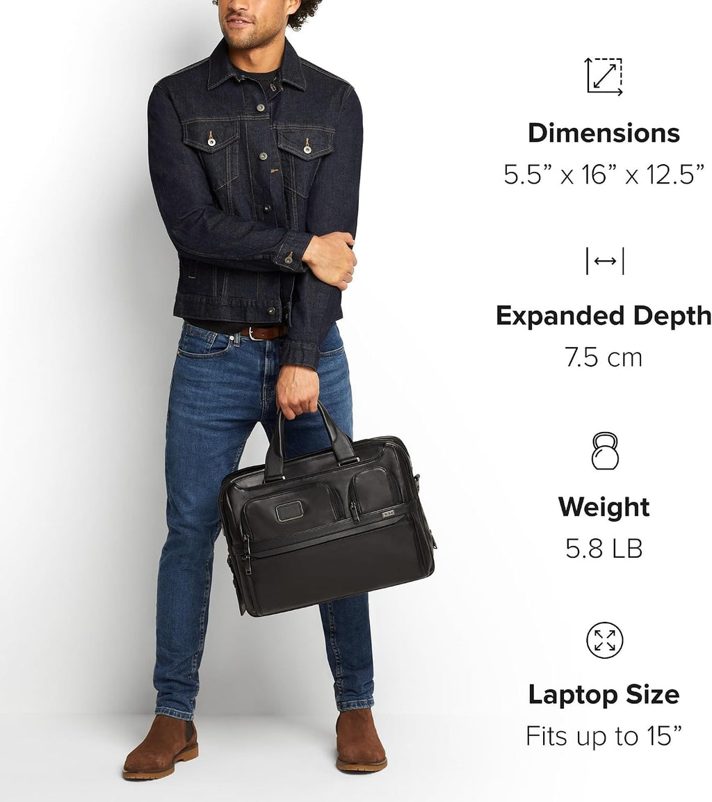 TUMI - Alpha Medium 15' Expansion Laptop Briefcase - Professional Briefcase for Commute or Travel - Padded Compartment Fits up to 15' Screen - Black Leather