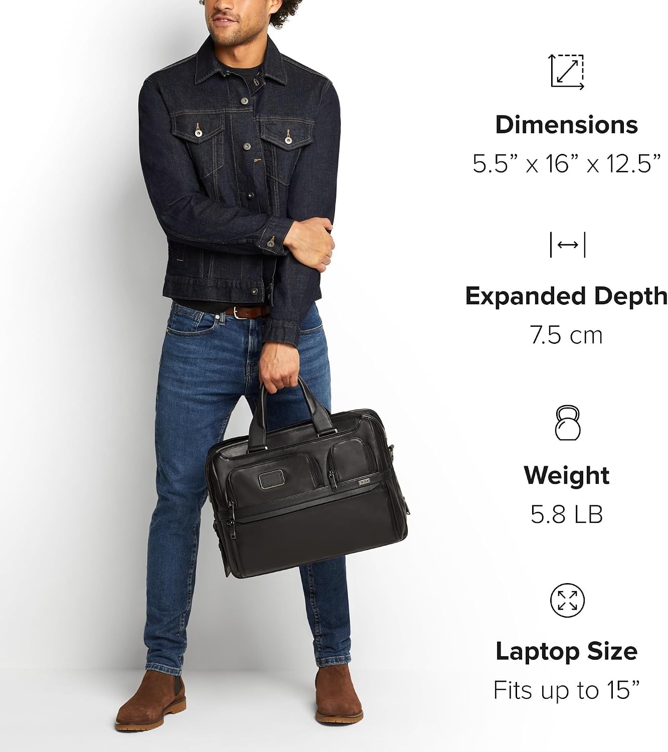 TUMI - Alpha Medium 15' Expansion Laptop Briefcase - Professional Briefcase for Commute or Travel - Padded Compartment Fits up to 15' Screen - Black Leather