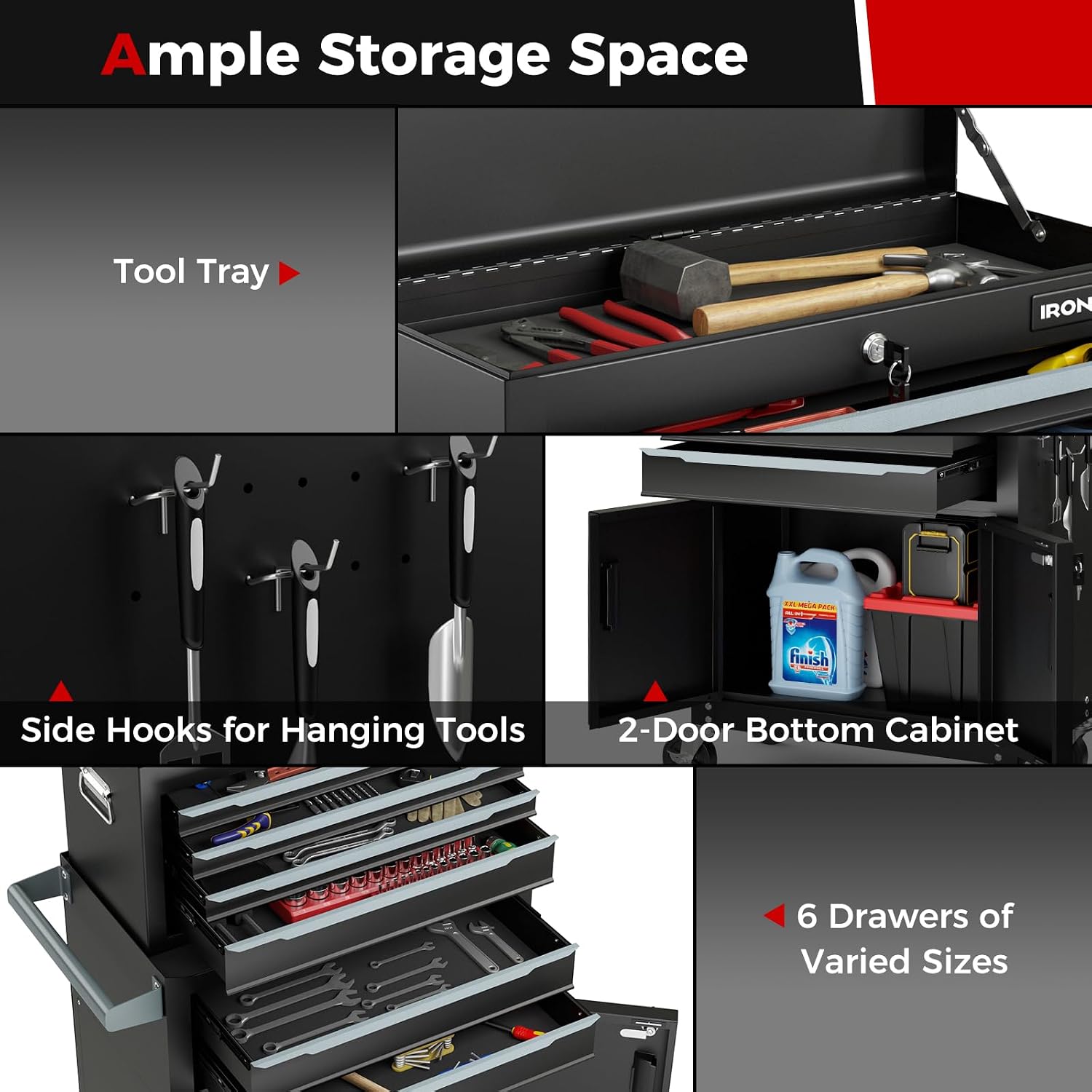 Goplus Tool Chest, 6 Drawers Extra Large Rolling Too Storage Cabinet with 4' Universal Lockable Wheels, Auto Lock, Protective Liner, 2-in-1 Heavy Duty Tool Box for Garage, Workshop