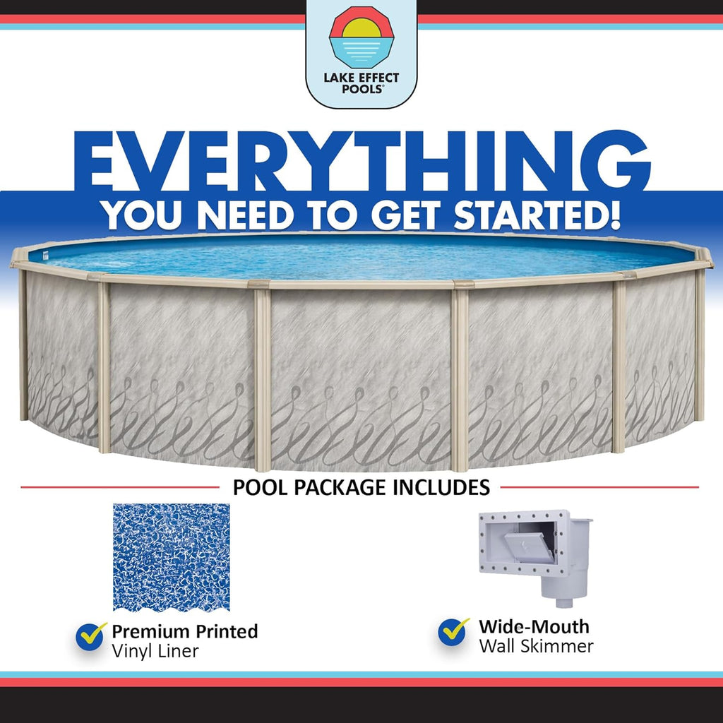 Lake Effect Pools 'Meadows' 21 ft Round Above Ground Swimming Pool | 52 Inch Steel Side Walls | Kit Includes: 25 Gauge Overlap Liner & Widemouth Skimmer
