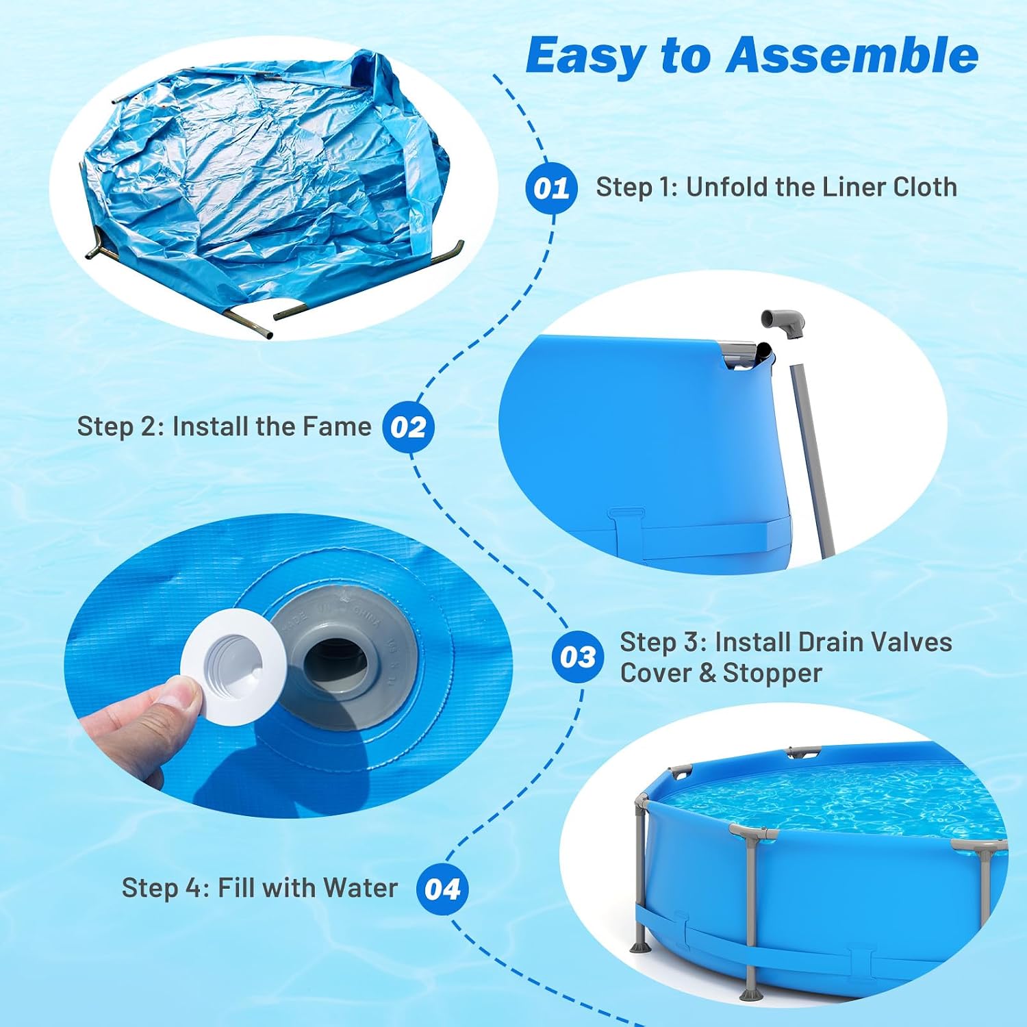 Moccha 12' x 12' Round Above Ground Pool - Metal Frame Family Pool Set with PVC Fabric, 3 Stoppers & Drainage Valve Connector, Outdoor Backyard Swimming Pool, 1617 Gallons of Water