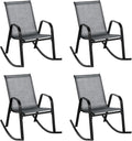 Tangkula Patio Rocking Chair Set of 4, Outdoor Ergonomic Rockers with Breathable Fabric Seat, Gentle Rocking Function, Sturdy Metal Rocker for Front Porch, Backyard, Garden