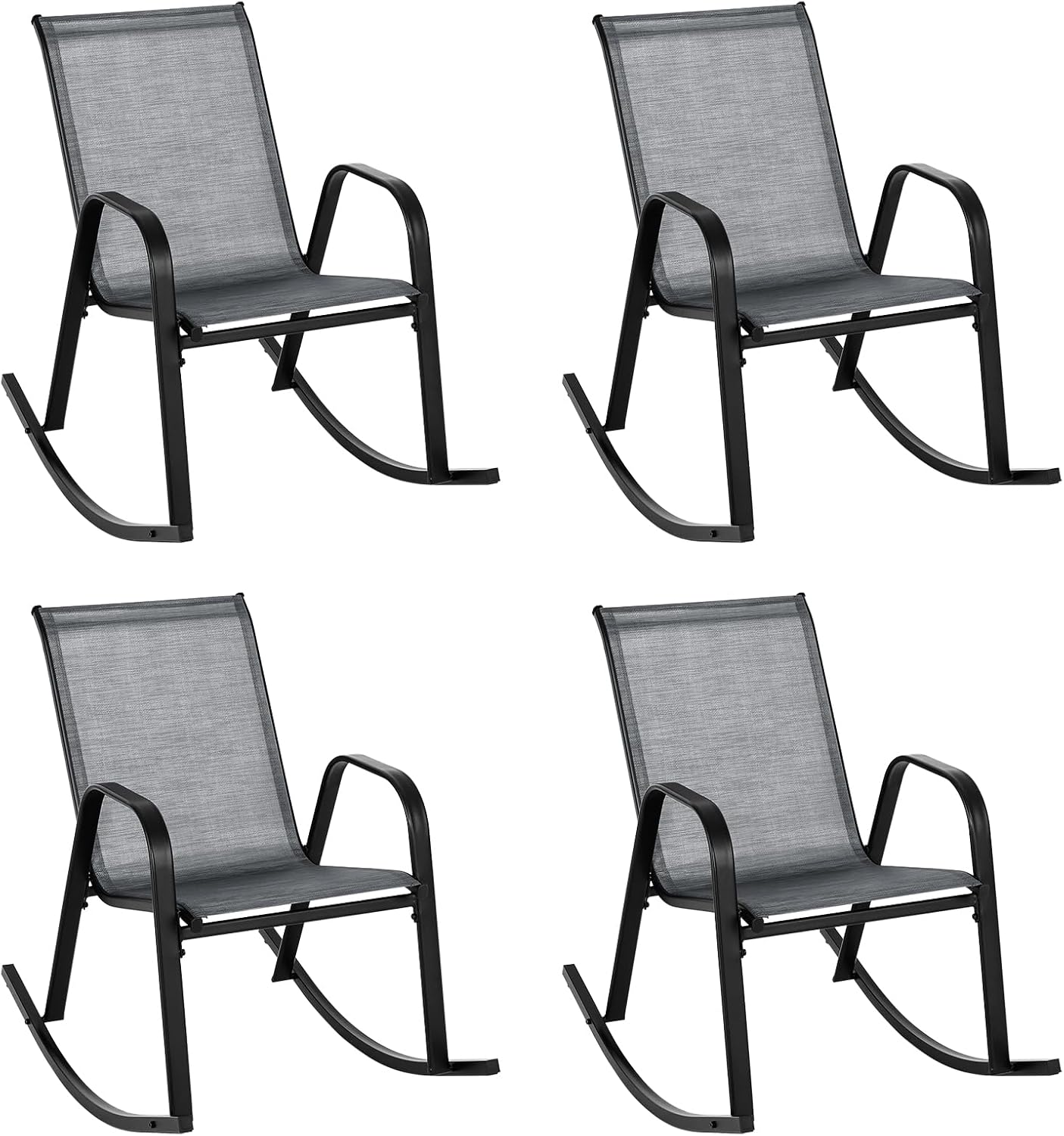 Tangkula Patio Rocking Chair Set of 4, Outdoor Ergonomic Rockers with Breathable Fabric Seat, Gentle Rocking Function, Sturdy Metal Rocker for Front Porch, Backyard, Garden