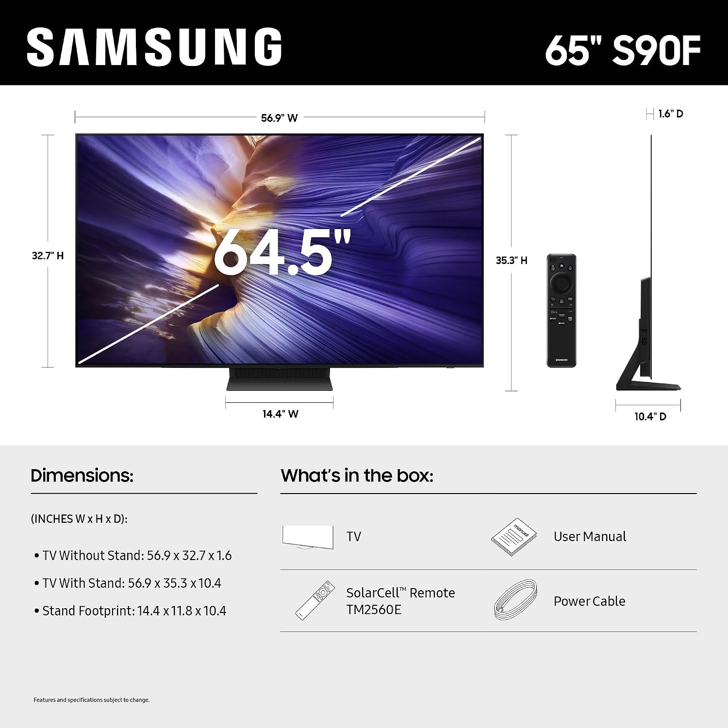 Samsung QN65S90FAFXZA 65 Inch 4K OLED Smart TV with an AudioQuest PQTV3 3-Outlet Non-Sacrificial Surge Protector (2025)
