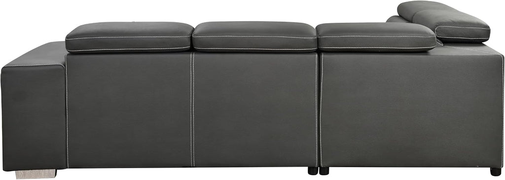 THSUPER 104'' Microfiber L Shaped Sectional Sleeper Sofa Couch with Pull Out Bed and Storage Ottoman, Convertible Couches with Adjustable Headrest for Living Room, Left Facing Chaise. Charcoal Grey