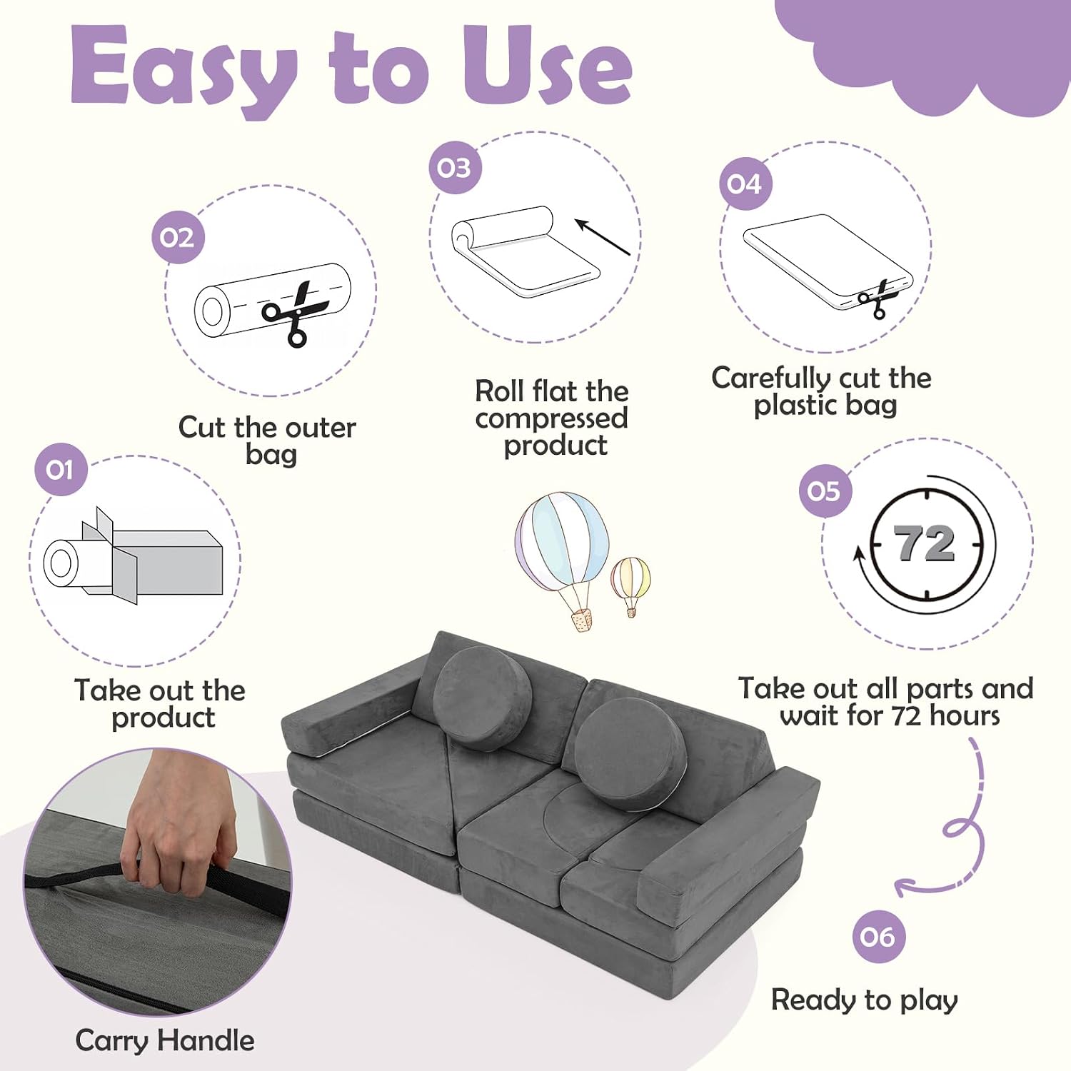 Costzon 14 PCS Modular Kids Play Couch, Child Sectional Sofa, Versatile Toddler Soft Building Blocks Sofa Playset for Playroom Bedroom, Convertible Foam and Floor Cushion for Boys Girls Gifts (Gray)