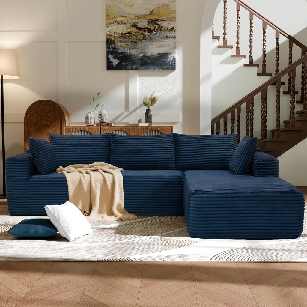 Modern Cloud Modular Sectional Sofa with Chaise, 106' L-Shaped Sofa Couch for Living Room, Deep Seat Plush Boneless Couches, Includes Pillows, Left Chaise, Blue