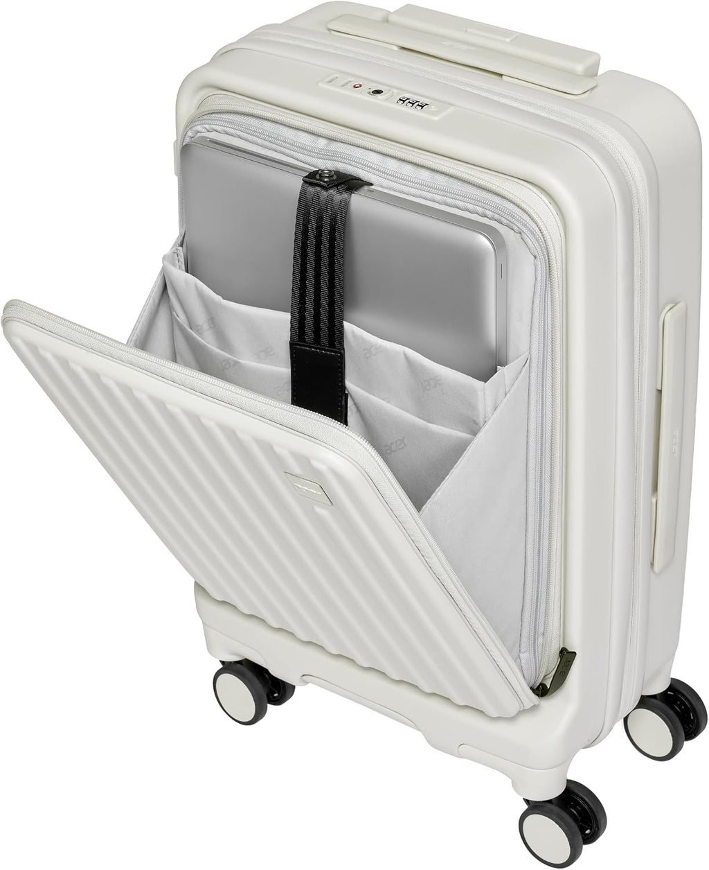 acer Barcelona Hardside Expandable 20-Inch Carry-On Luggage Laptop Bag | 360 Degree Silent Spinner Wheels | Front-Opening Design | Post-Consumer Recycled Plastics | TSA Approved Lock | Shell White