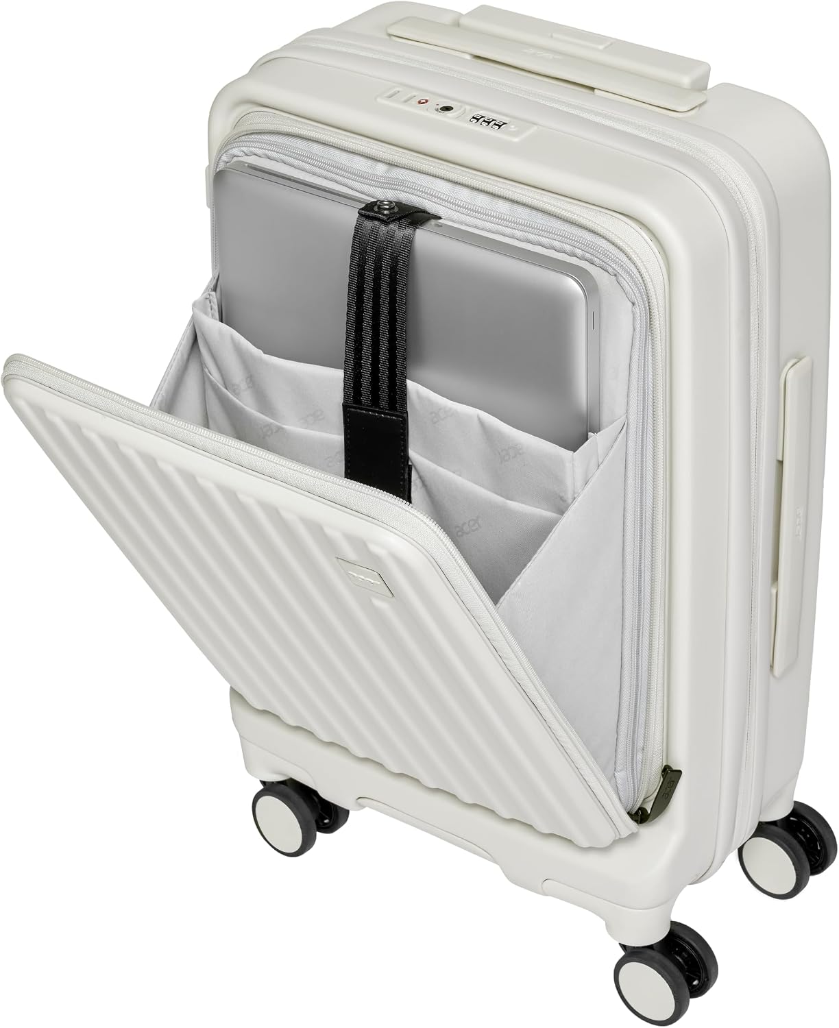 acer Barcelona Hardside Expandable 20-Inch Carry-On Luggage Laptop Bag | 360 Degree Silent Spinner Wheels | Front-Opening Design | Post-Consumer Recycled Plastics | TSA Approved Lock | Shell White