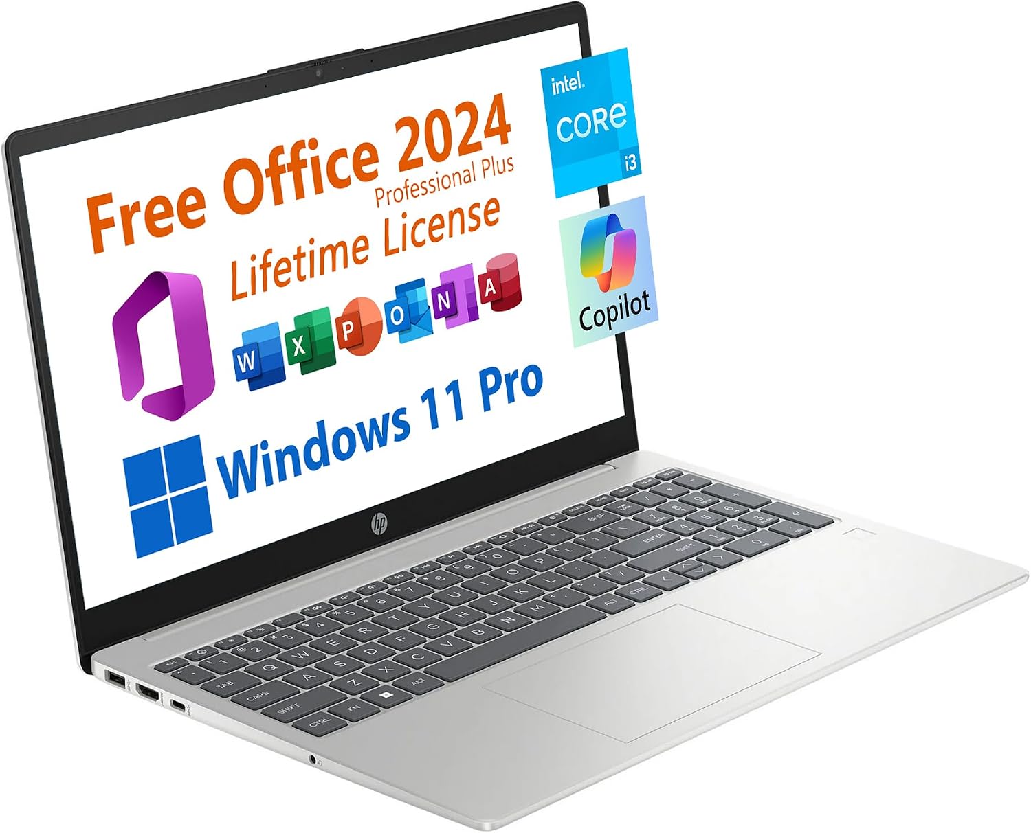 HP 15.6' Business Student Laptop, Free Microsoft Office 2024 Lifetime License, Copilot AI Chat, FHD Non-Touch, Intel 8-Core i3-N305 3.8 GHz, 8GB RAM, 512GB SSD, Long Battery Life, Windows 11 Pro