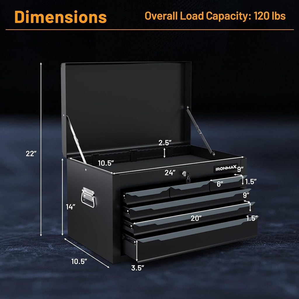Goplus Tool Box, 24' 6-Drawers Steel Tool Chest w/Top Tool Tray,Automatic Lock, Protective Liners, Handle, Smooth Ball Bearing Sides, Portable Tool Storage Organizer, Toolbox for Garage Workshop