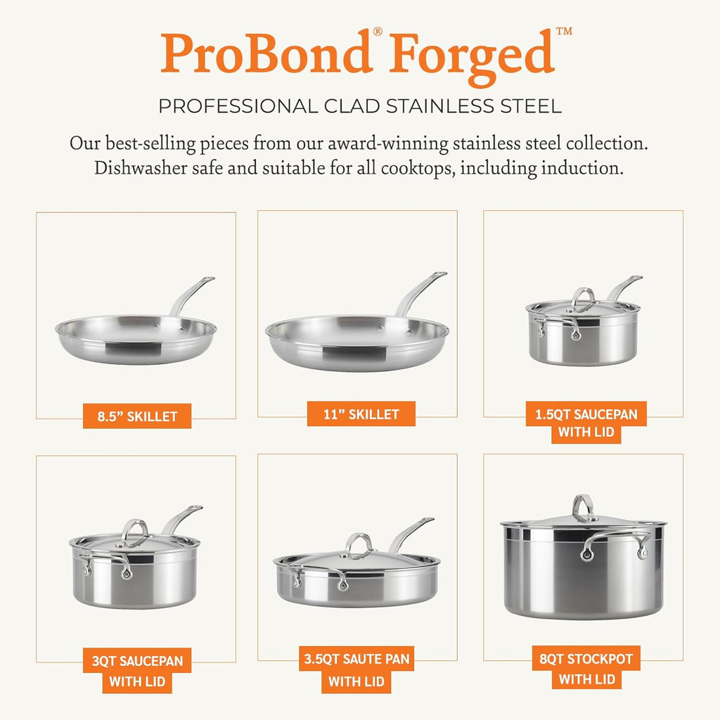 Hestan - ProBond Collection - Professional Clad Stainless Steel 10-Piece Ultimate Cookware Set, Induction Cooktop Compatible