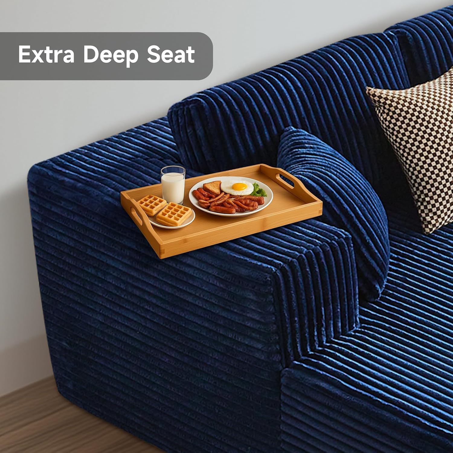 143' Oversized Cloud Boneless Couch with Chaise, Modern Modular Sofa with Deep Seat, Various Combinations Upholstered Couches for Living Room, No Assembly Required, Blue