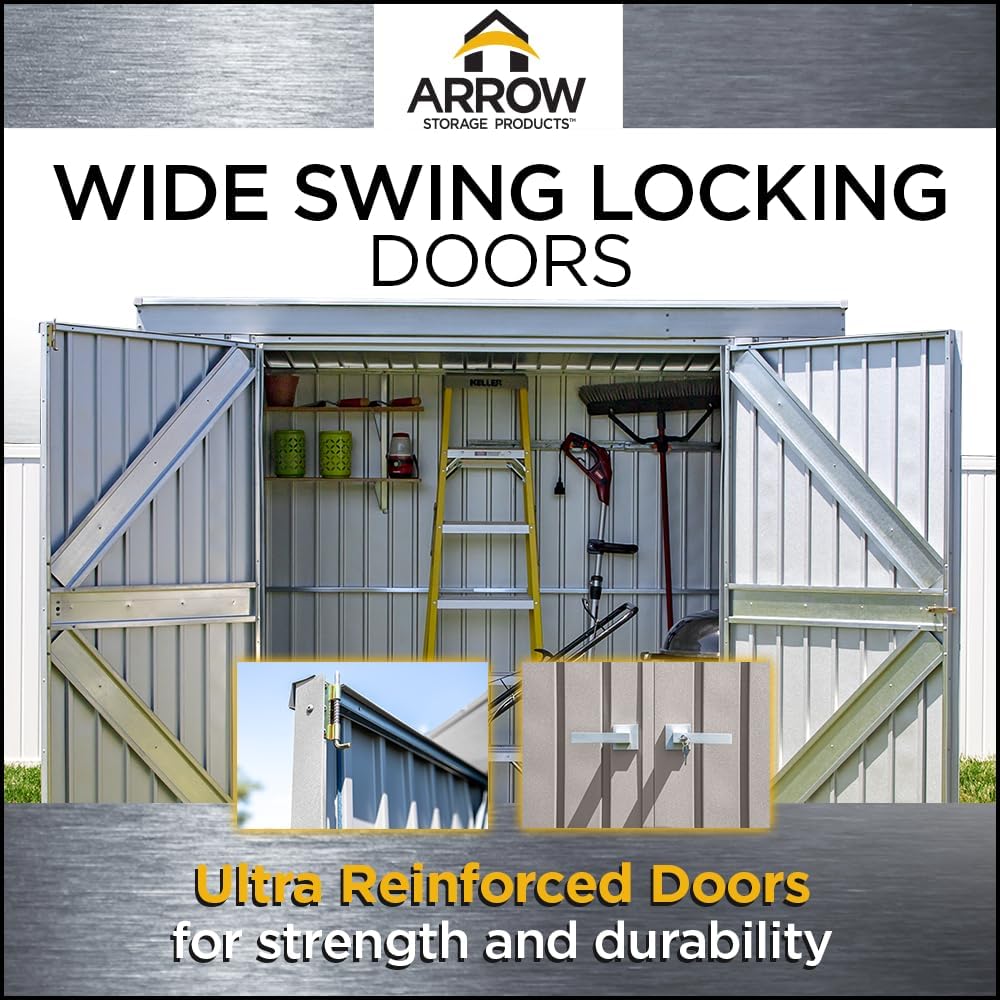 Arrow Shed Elite 8' x 4' Tall Outdoor Steel Storage Shed with High Gable and Lockable Doors Storage Building with Pent Roof, Anthracite