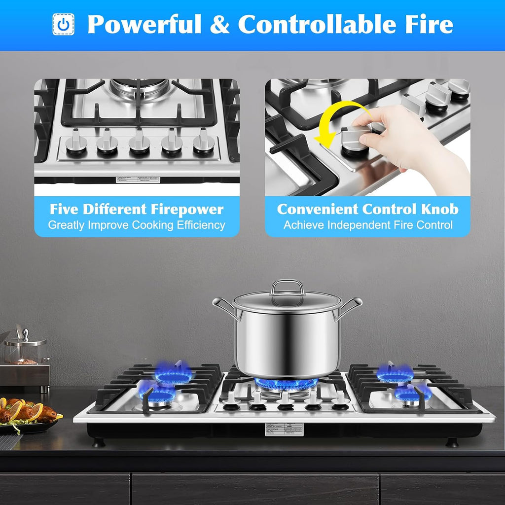 2 Burner Natural Gas Cooktop, Cooktop Stove Top, Tempered Glass Burners Stove with Anti-Temper Protection for Apartment, Indoor (Not Included Gas Pipe) (4)